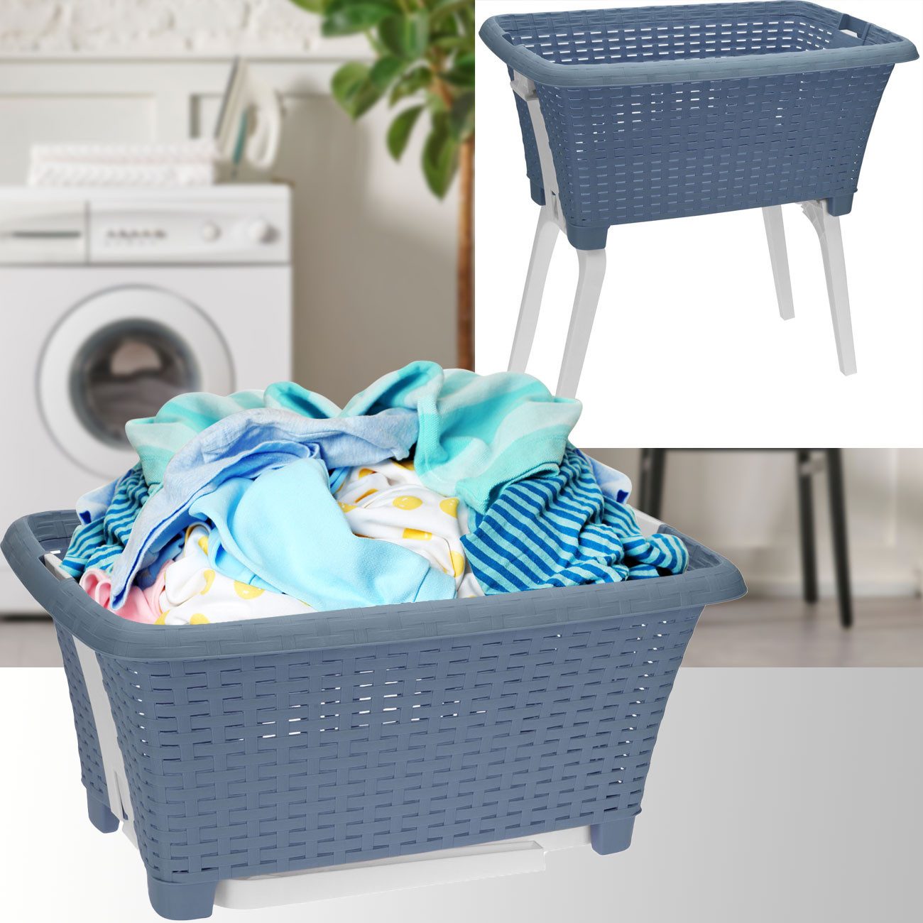 Excellent Houseware Wäschekorb mit klappbaren Beinen: 38L, ergonomisch & leicht, stabil und leicht