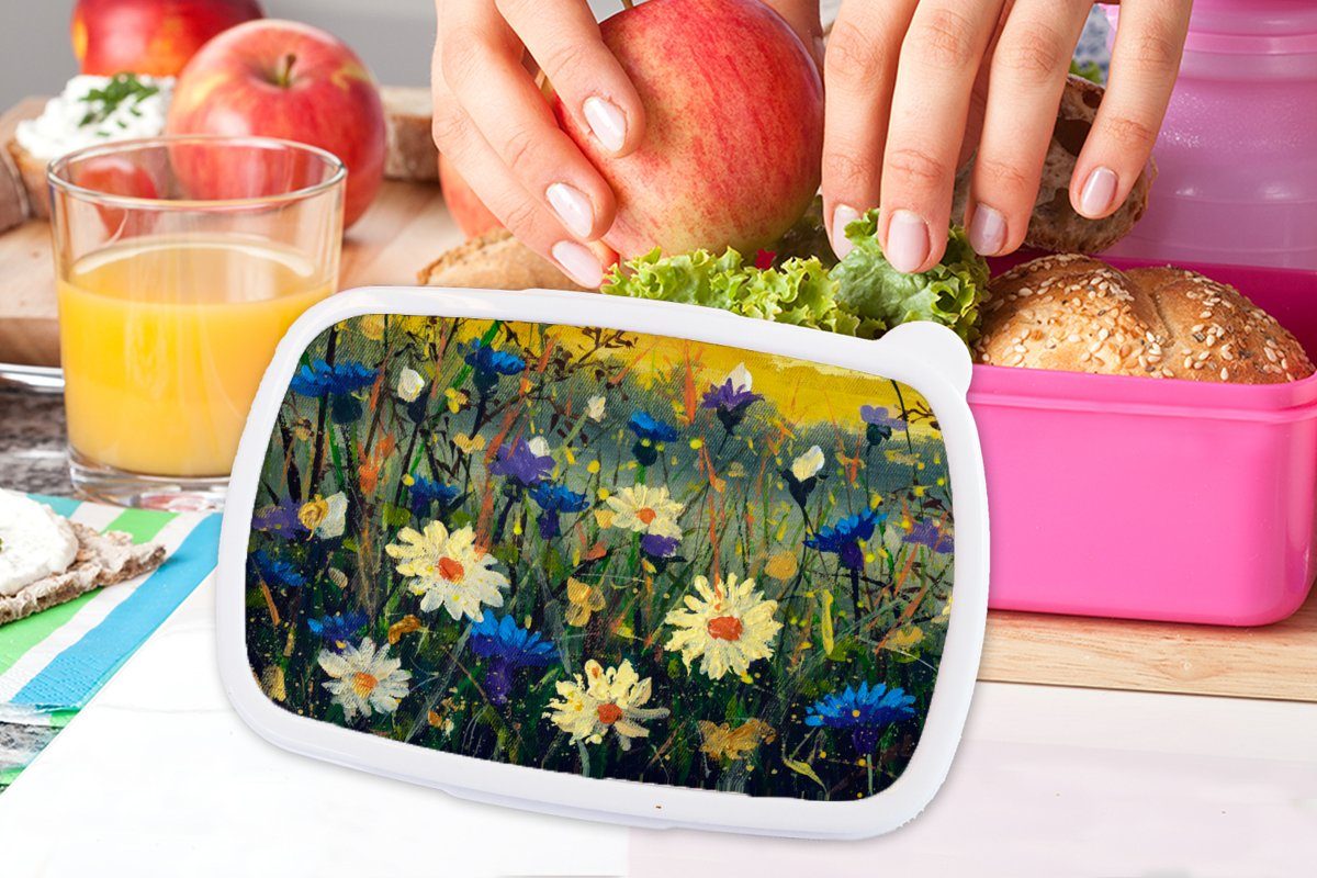 Snackbox, - Kinder, - Lunchbox Brotdose Brotbox Kunststoff, rosa Malerei, Erwachsene, Ölfarbe für Mädchen, MuchoWow Blumen (2-tlg), Kunststoff