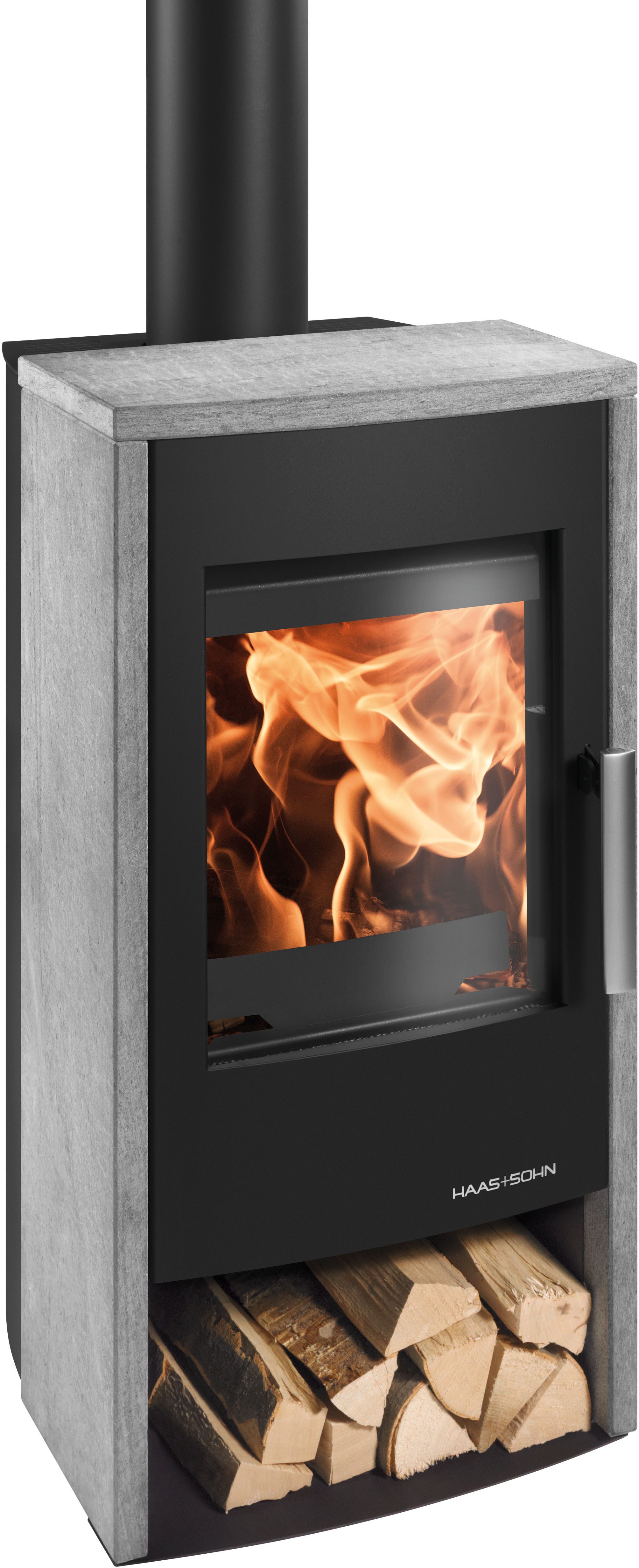 Haas + Sohn Kaminofen RUBUS ST easy, tief-schwarz, Serpentino, Zeitbrand