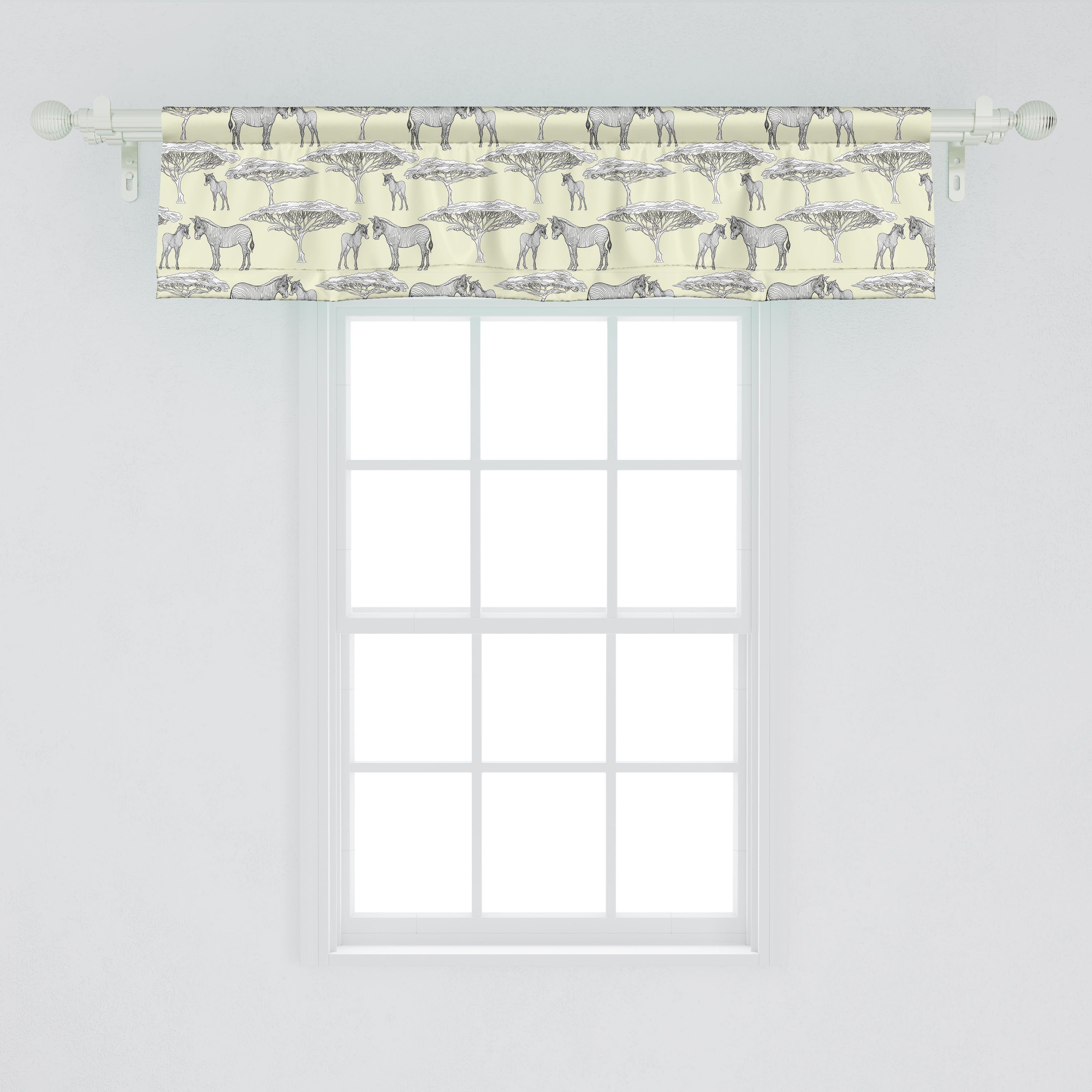 Scheibengardine Vorhang Volant für Küche Safari Stangentasche, und Zebras Bäume Abakuhaus, Dekor Schlafzimmer Microfaser, Muster mit