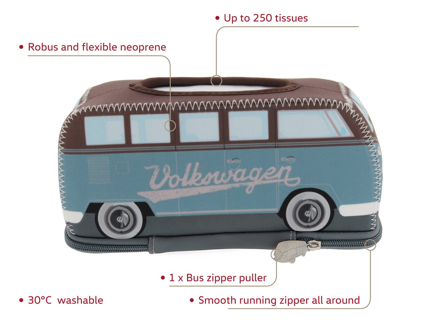 Thumbnail - VW Collection by BRISA Papiertuchbox Volkswagen Neopren Kosmetik-Serviettenspender, Papiertaschentuchbox, fürs Bad im T1...