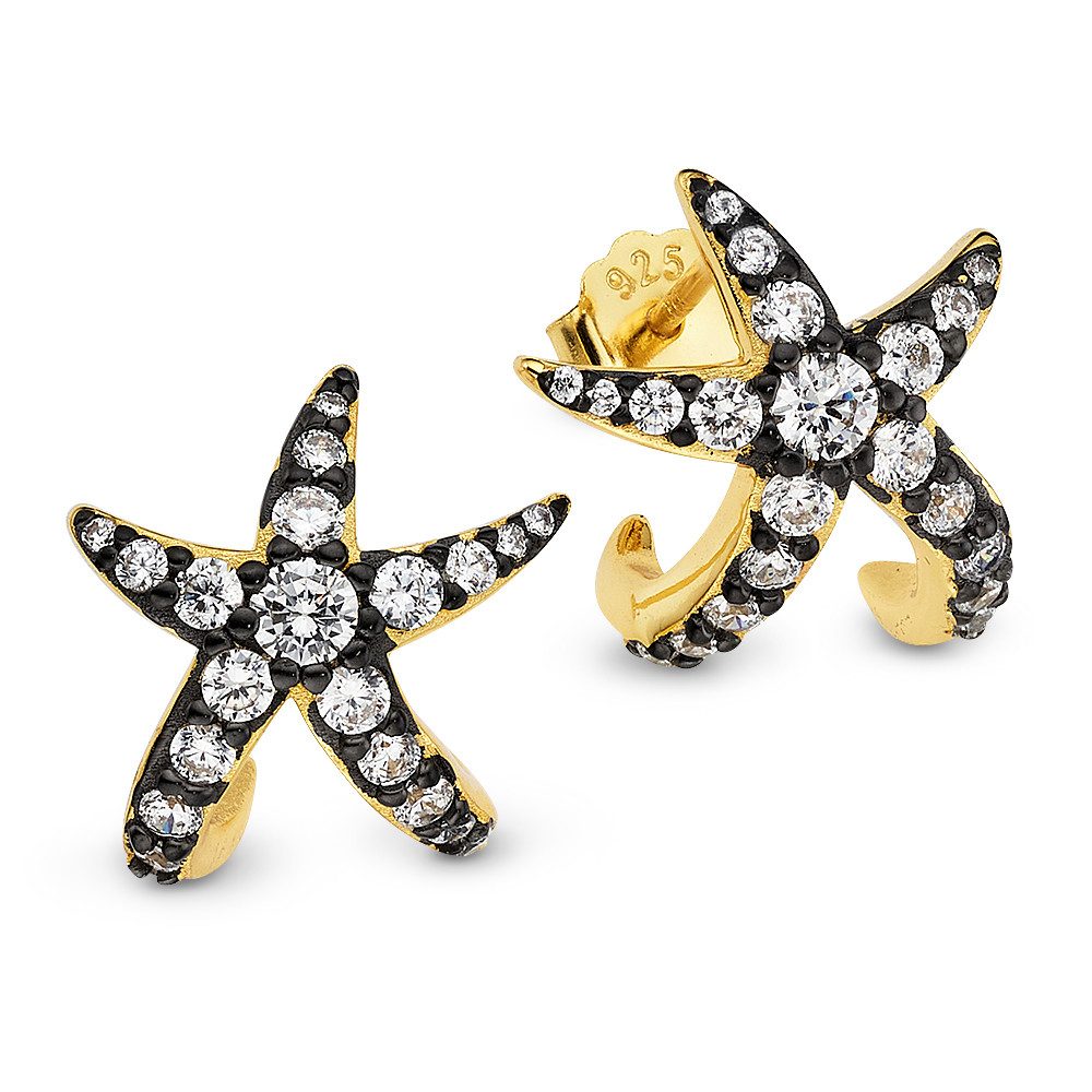 Bruno Banani Paar Серьги-гвоздики Schmuck Geschenk gelbgoldfarbem vergoldet Seestern geschwärzt, mit Zirkonia (synth)