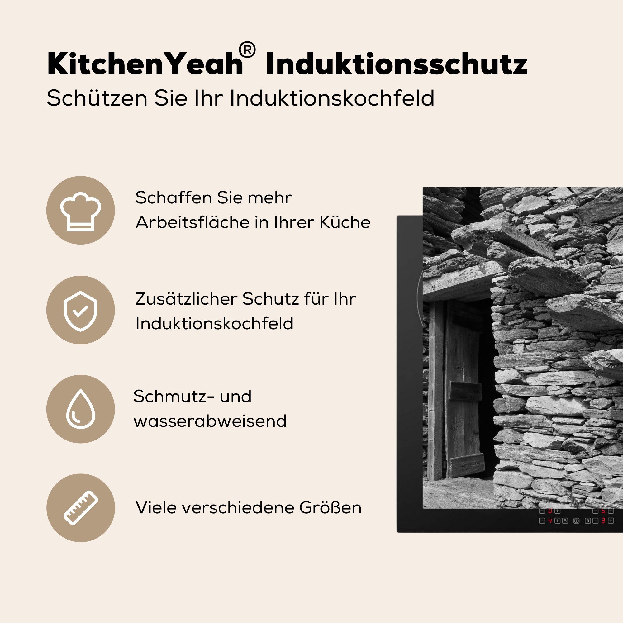 MuchoWow Herdblende-/Abdeckplatte Altes Haus im küche (1 Ceranfeldabdeckung, für cm, Ausland, Arbeitsplatte Vinyl, 78x78 tlg)
