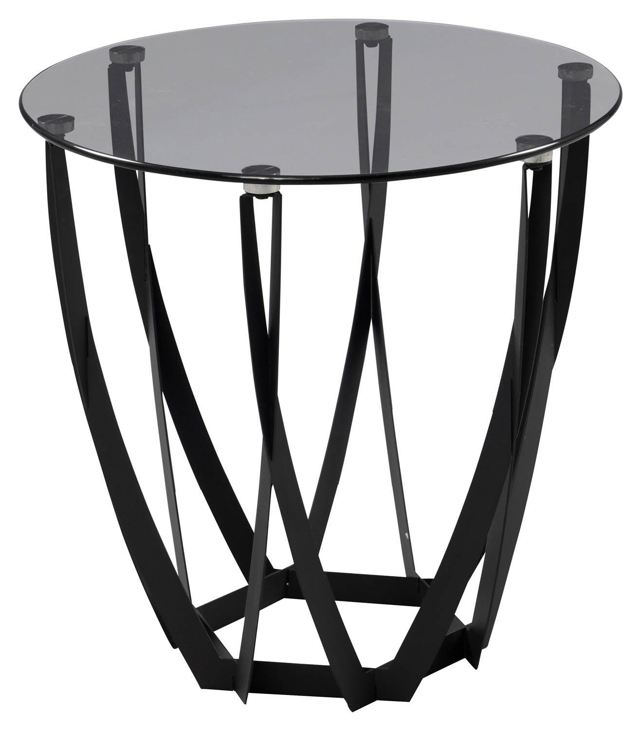 M2 Kollektion Beistelltisch MAYA, Ø 50 cm, Grauglas, schwarzes Metallgestell, mit runder Ablagefläche