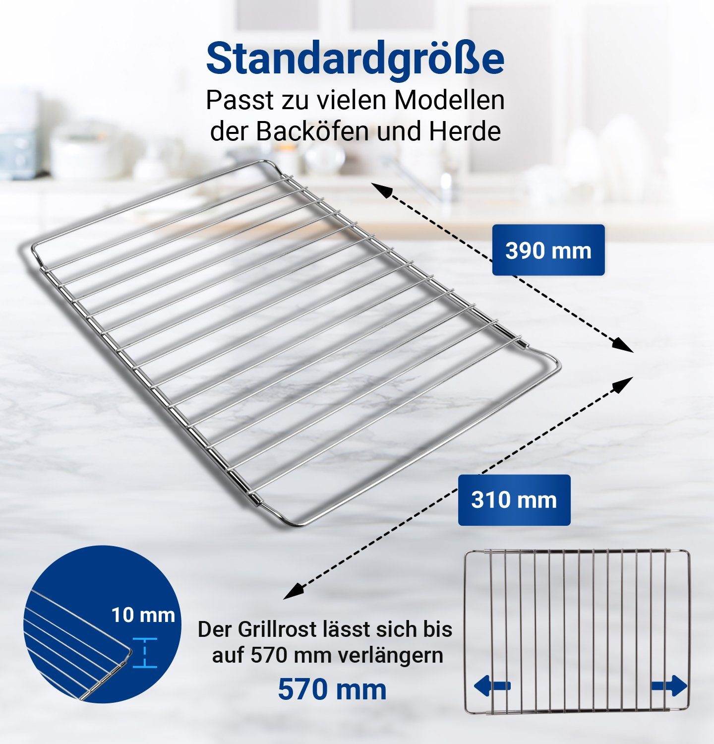 VIOKS Grillrost Backofengitter Backofenrost verstellbar tief, Rost ausziehbar für Backofen, Herd