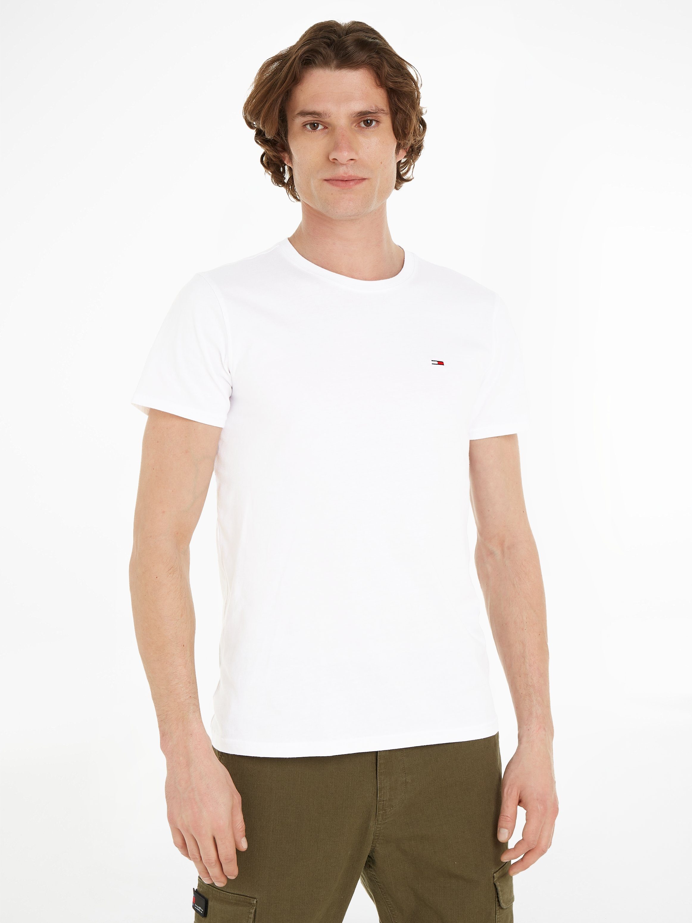 Tommy Jeans T-Shirt der SLIM TEE Markenlogo 2-tlg., Dark Night 2PACK Brust 2er-Pack) TJM mit JERSEY auf (Packung, Navy/Weiß