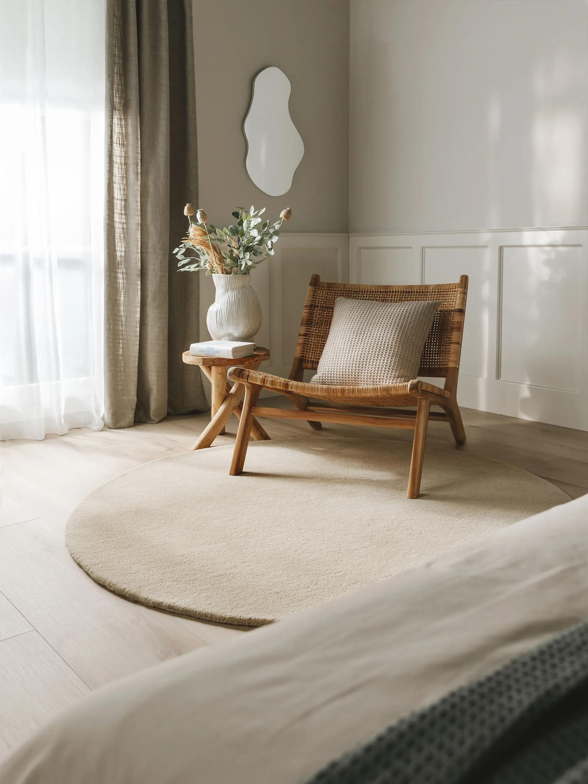 benuta Wollteppich Bent, rund, Höhe: 6 mm, Teppich Wohnzimmer, Schlafzimmer, Esszimmer, Flur, Kunstfaser, Cozy