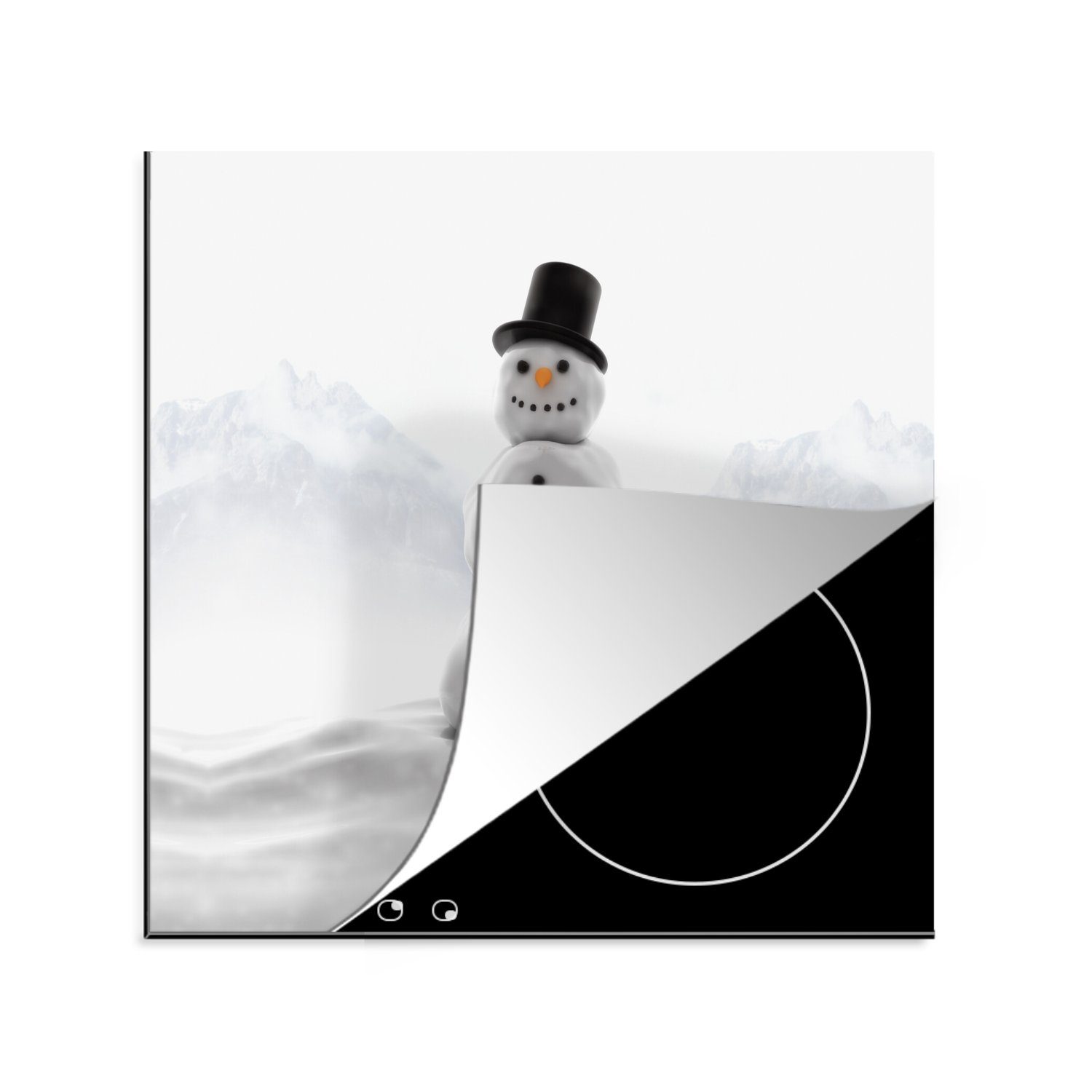 MuchoWow Herdblende-/Abdeckplatte Schneemann im Schnee, Vinyl, (1 tlg), 78x78 cm, Ceranfeldabdeckung, Arbeitsplatte für küche
