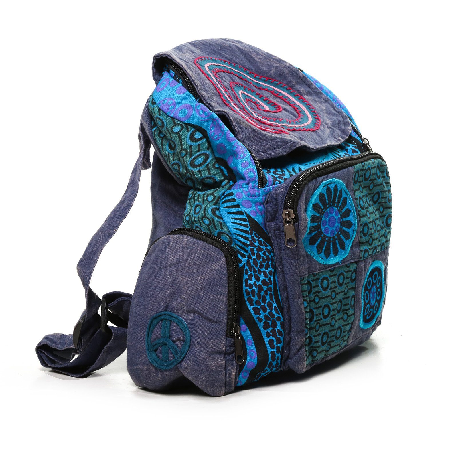 MAGIE UND "Spirale" Nepal Rucksack Fair Blau Kunst KUNST Rucksack und Bunt Magie Stonewashed Hippie