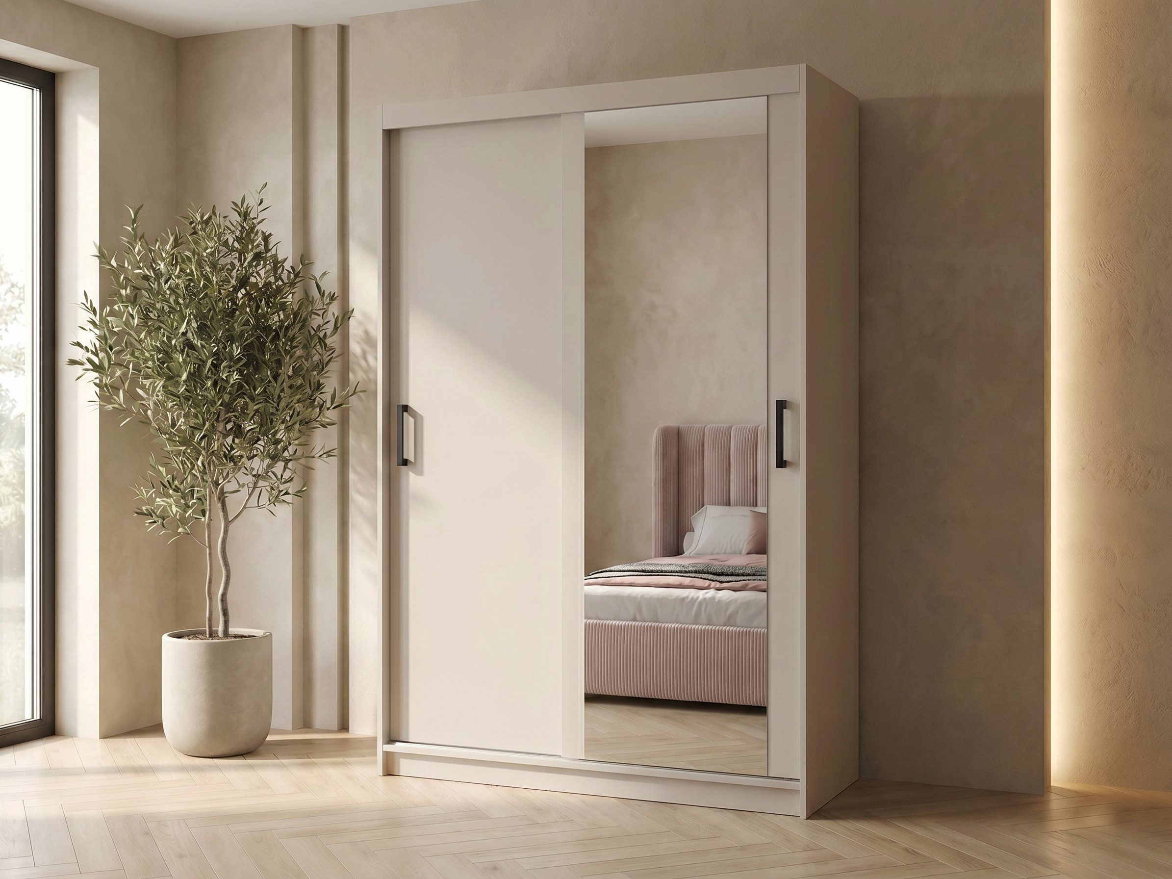 Beautysofa Kleiderschrank HELA moderner Kleiderschrank mit Spiegel (Schiebetürenschrank mit Kleiderstange und Regalböden, Schrank für Schlafzimmer, Flur & Ankleidezimmer) wahlweise ohne oder mit Schubkasteneinsätzen