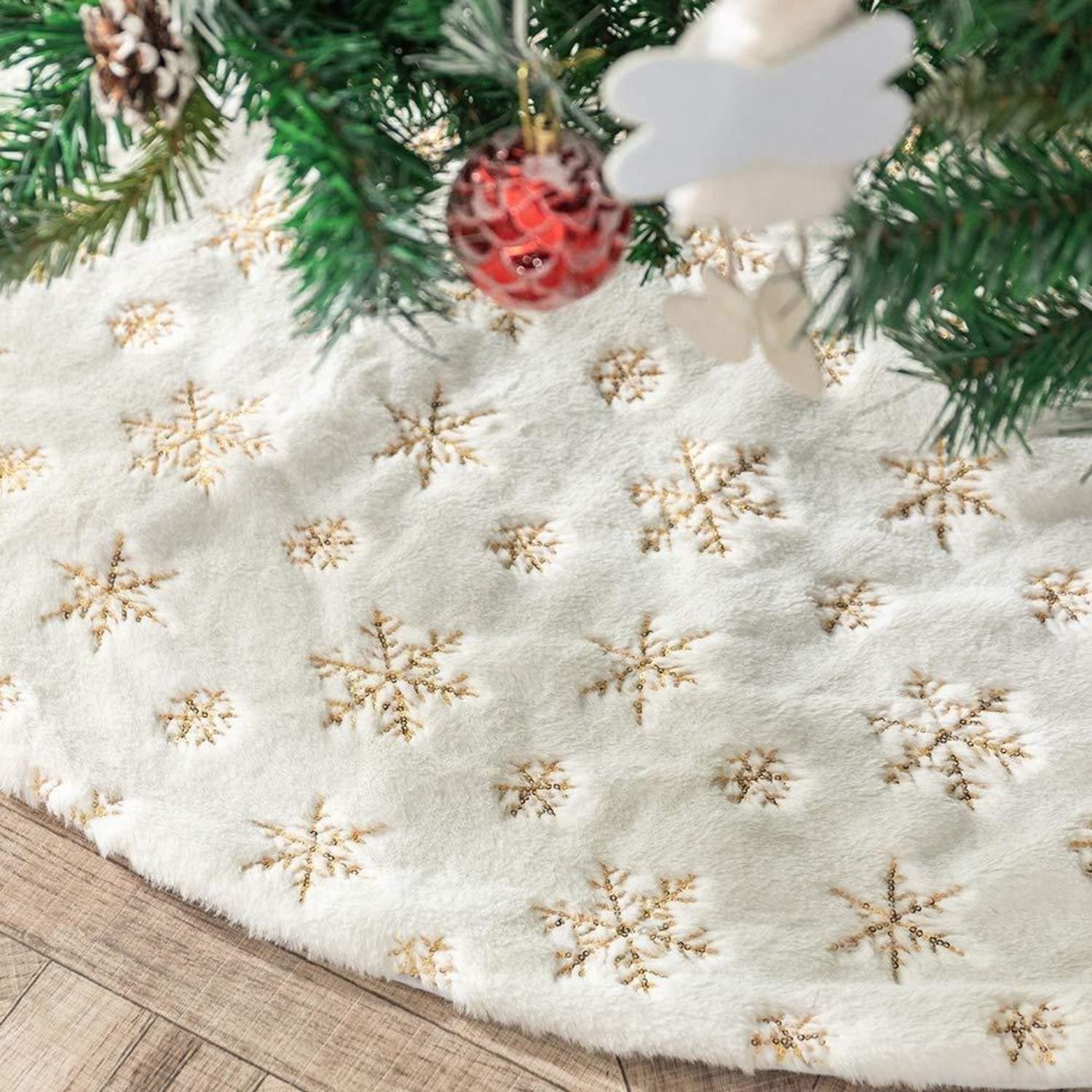 LuxusKollektion Weihnachtsbaumdecke Christbaumdecke Kunstfell weiß 78 cm