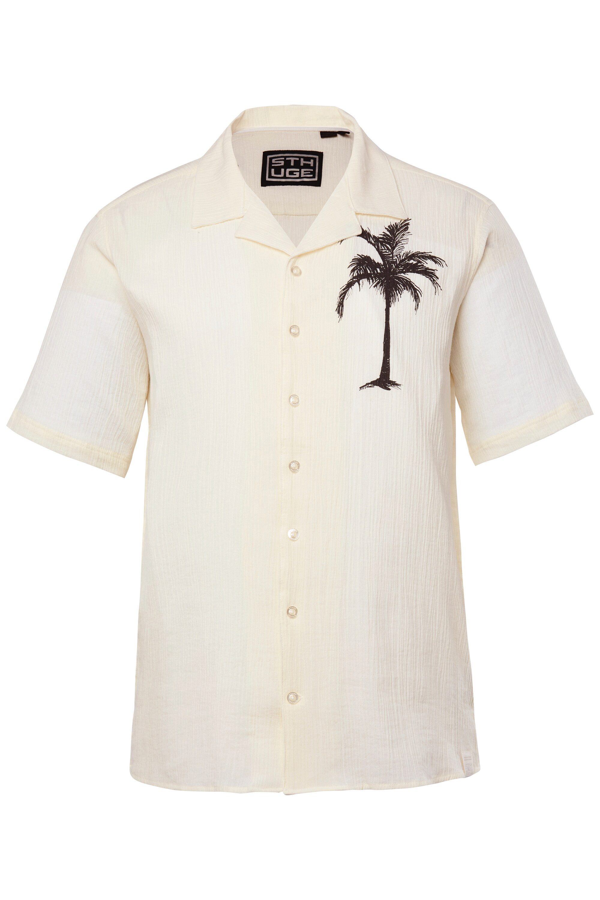 STHUGE Kurzarmhemd STHUGE Hemd Halbarm Kuba-Kragen Palmenmotiv günstig online kaufen