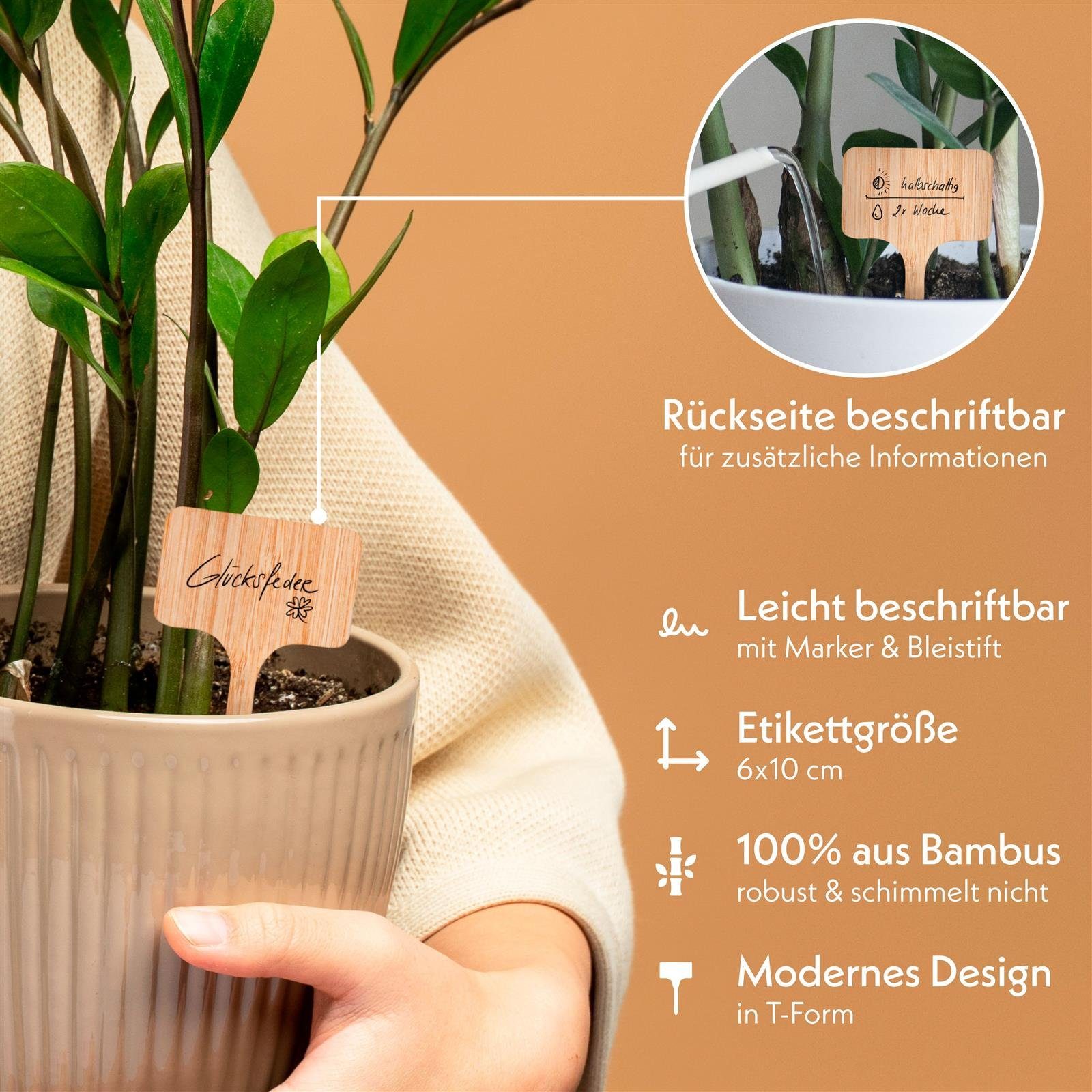 HappySeed Gartenstecker 30x Pflanzenstecker zum Bambus Beschriften aus Marker inklusive