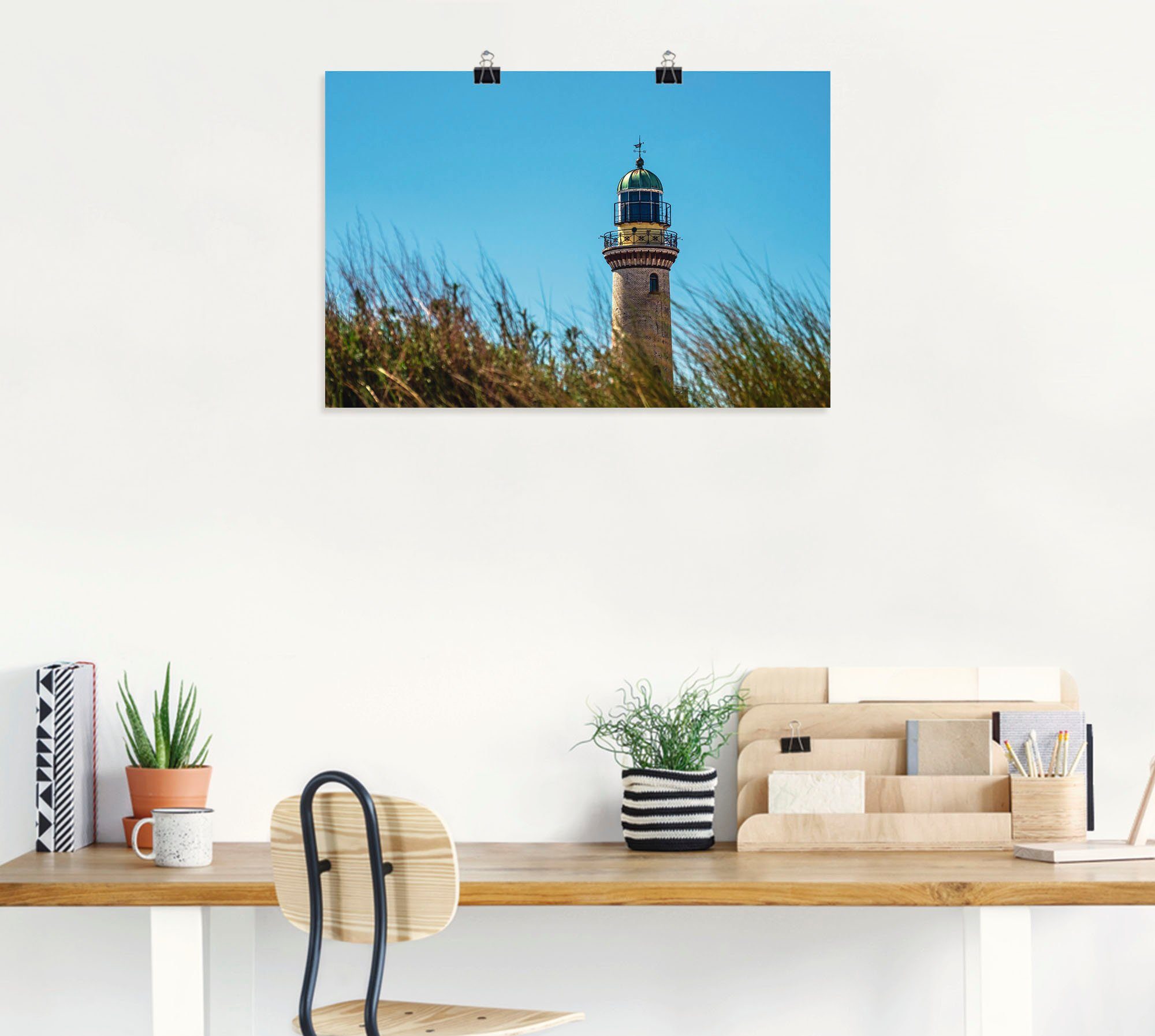Artland Wandbild Blick auf Leuchtturm Warnemünde, als versch. Poster St), Größen Leinwandbild, (1 Wandaufkleber Gebäude Alubild, in in oder