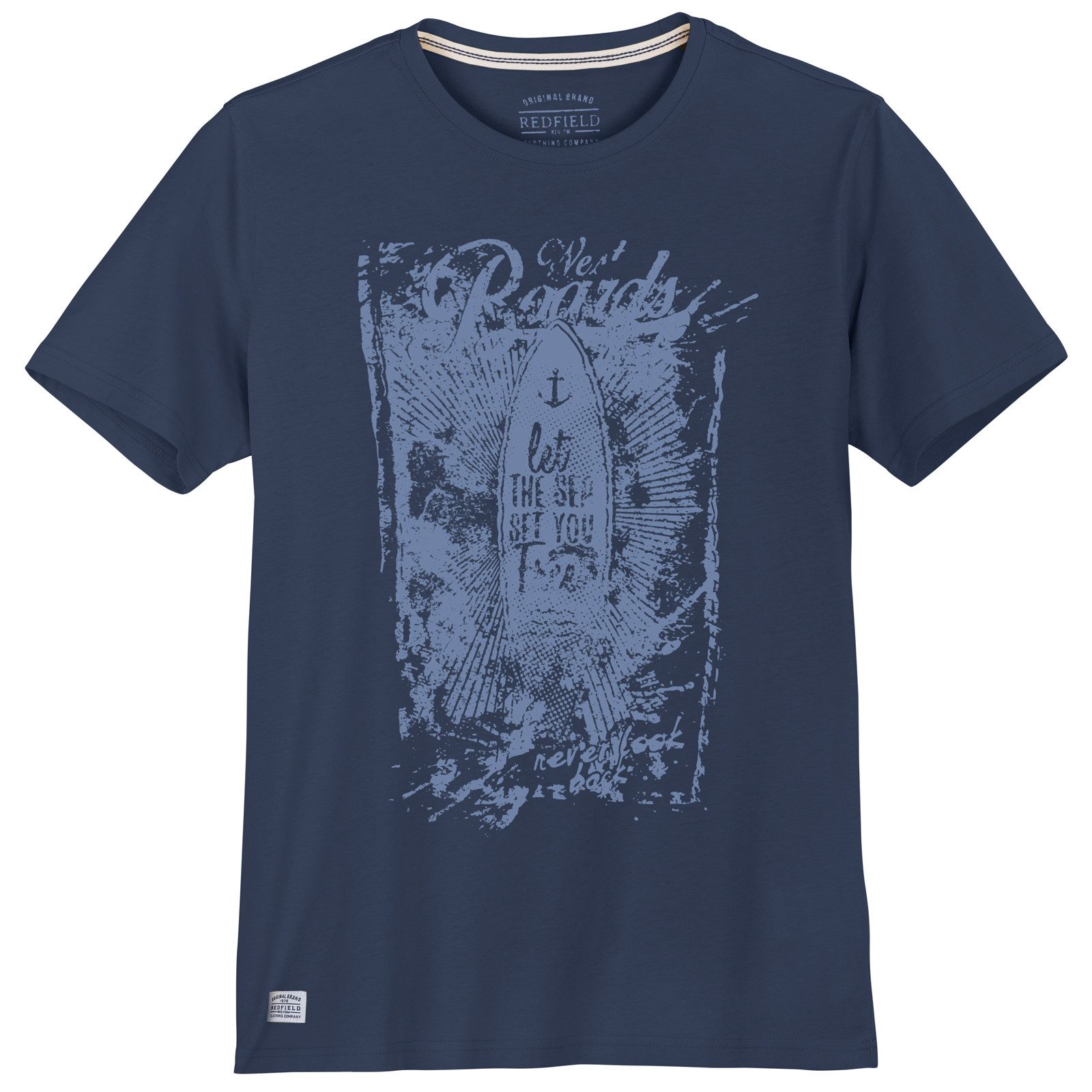 redfield Rundhalsshirt Redfield T-Shirt Übergröße denimblau Vintageprint