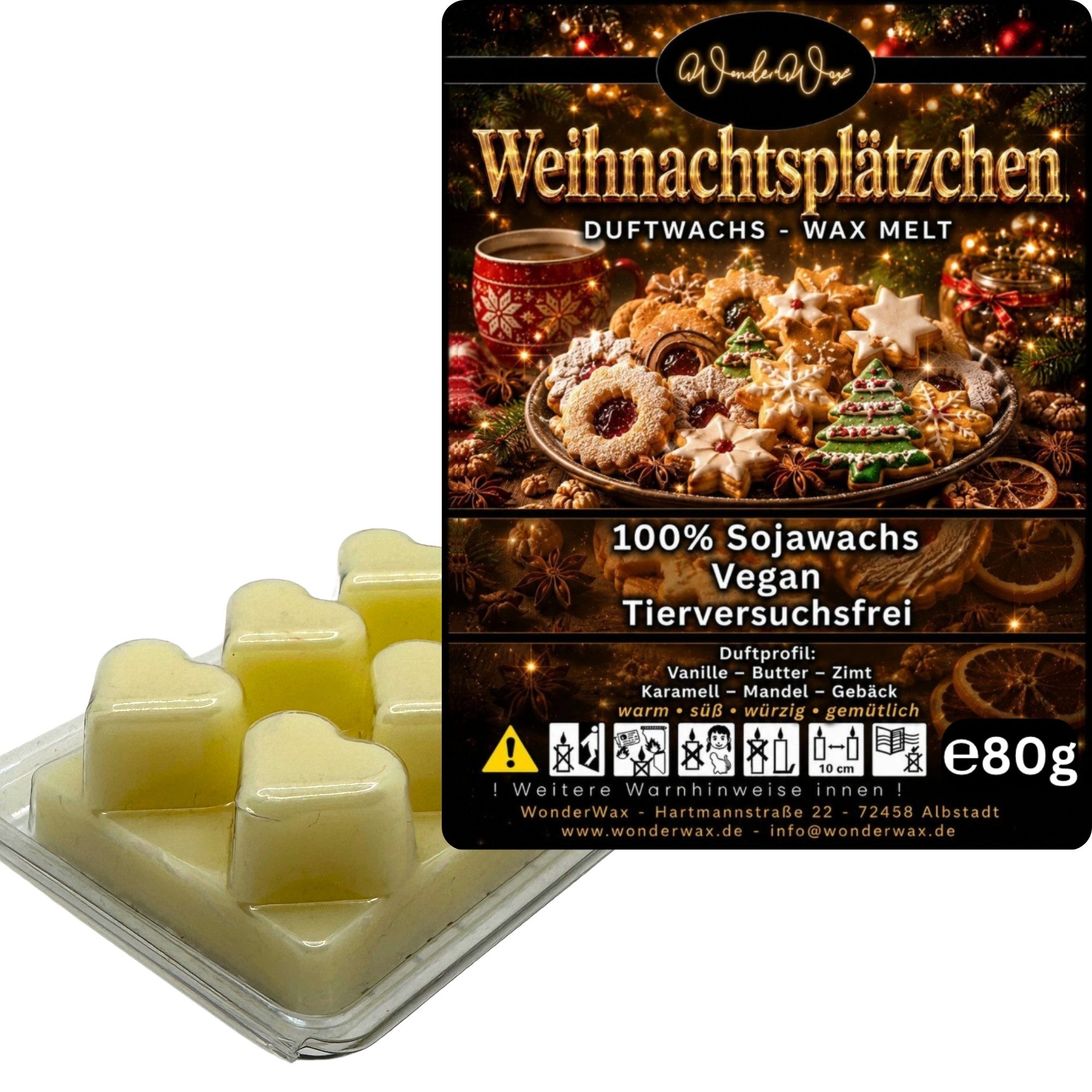 WonderWax Duftwachs WonderWax® Duftwachs 6 Herzen, (Weihnachtsplätzchen), Duftrichtung: Weihnachtspudding