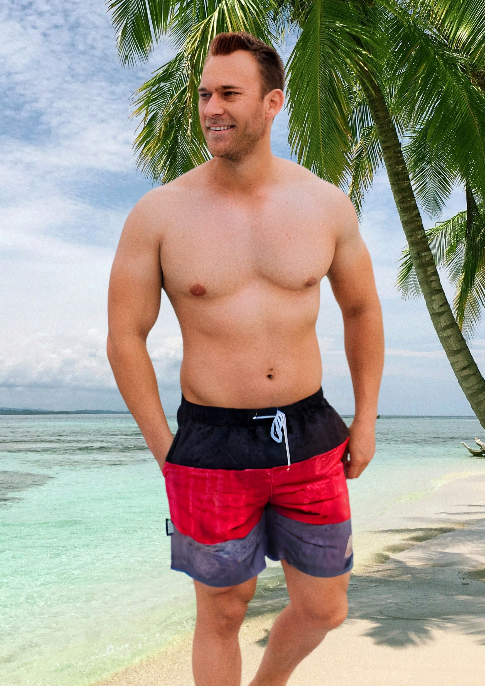 GUGGEN Mountain Badehose Badehose Herren Beachshort Schnelltrocknende Boardshorts mit Kordelzug gestreiftes Muster Badehose 1604