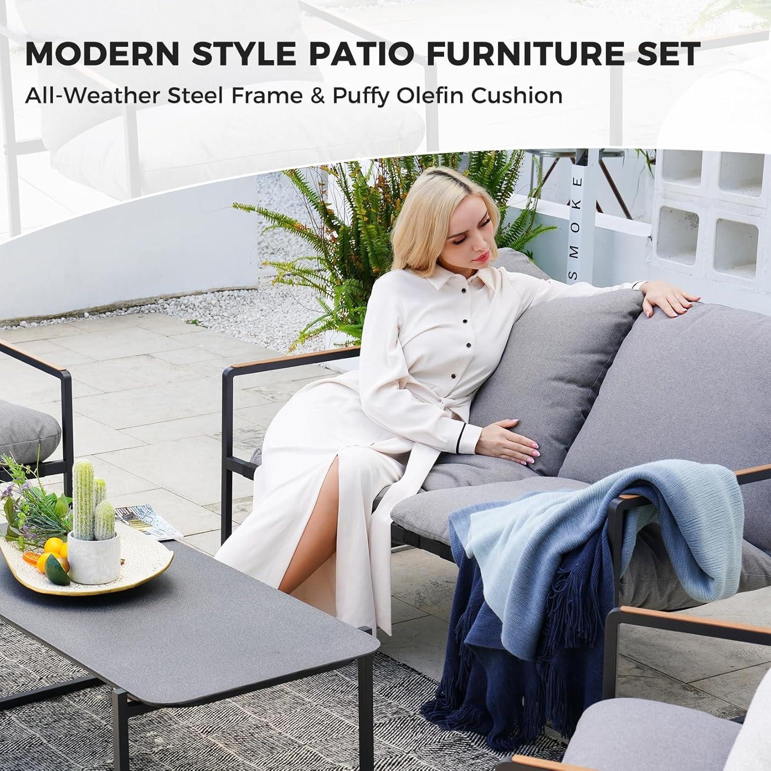 LuxusKollektion Gartenlounge-Set Gartenmöbel-Set 4-Sitzer mit Kissen, günstig online kaufen