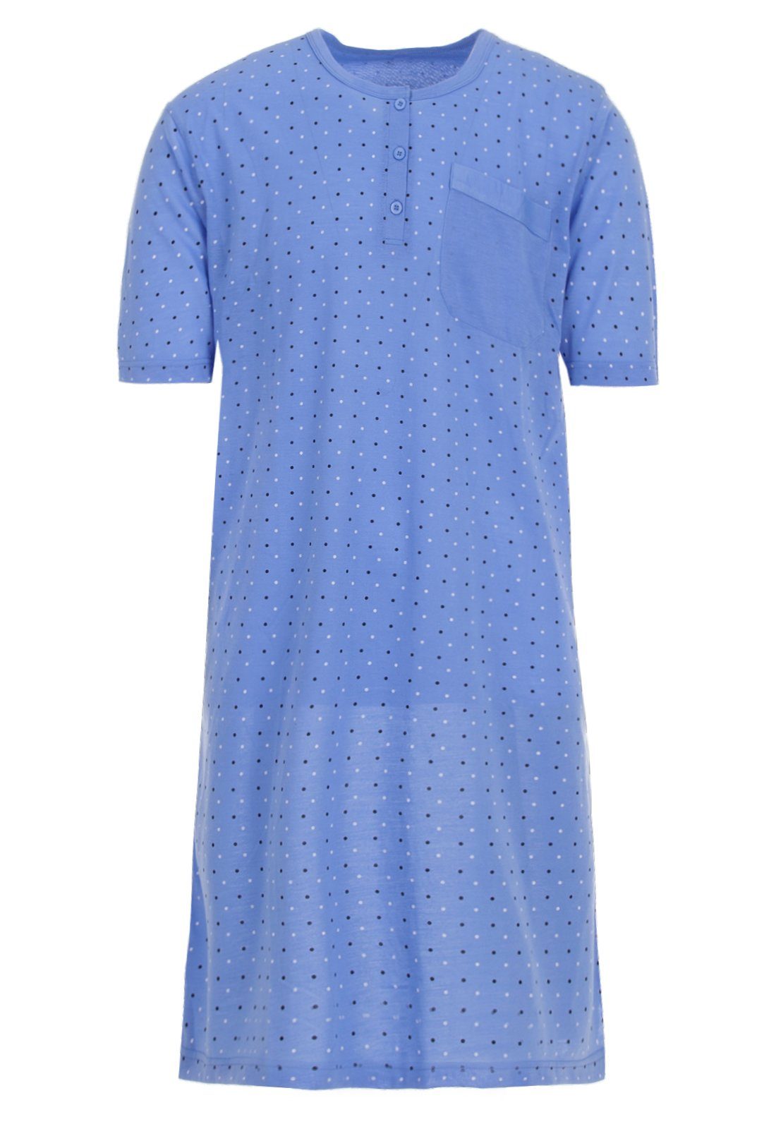 Lucky Nachthemd Nachthemd Kurzarm - Punkte mit Knopfleiste blau