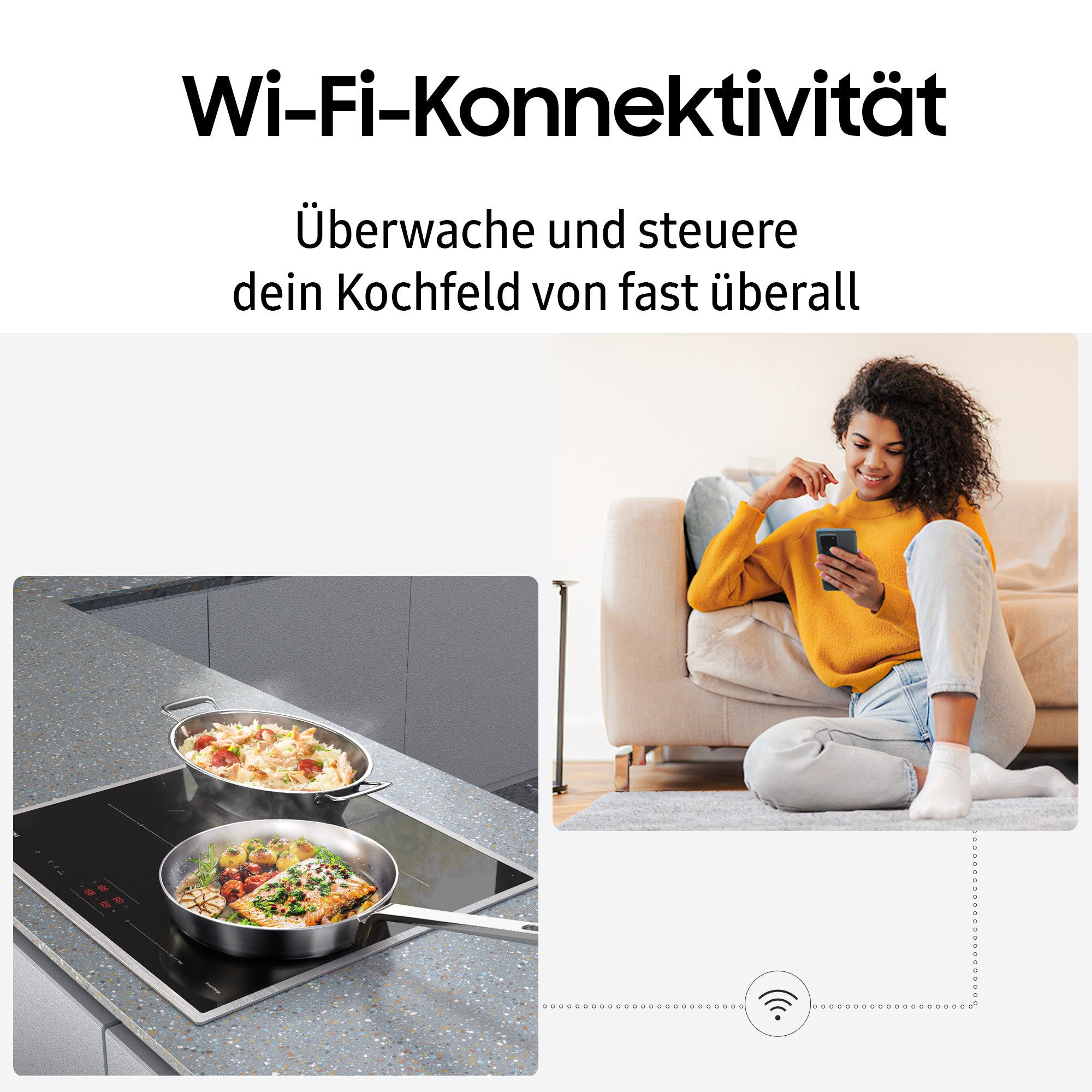 Samsung Induktions-Kochfeld NZ6000K NZ64B4015HK/U1, Höhe des Kochfelds beträgt nur 44mm & Ideal für ovale Pfannen & Töpfe