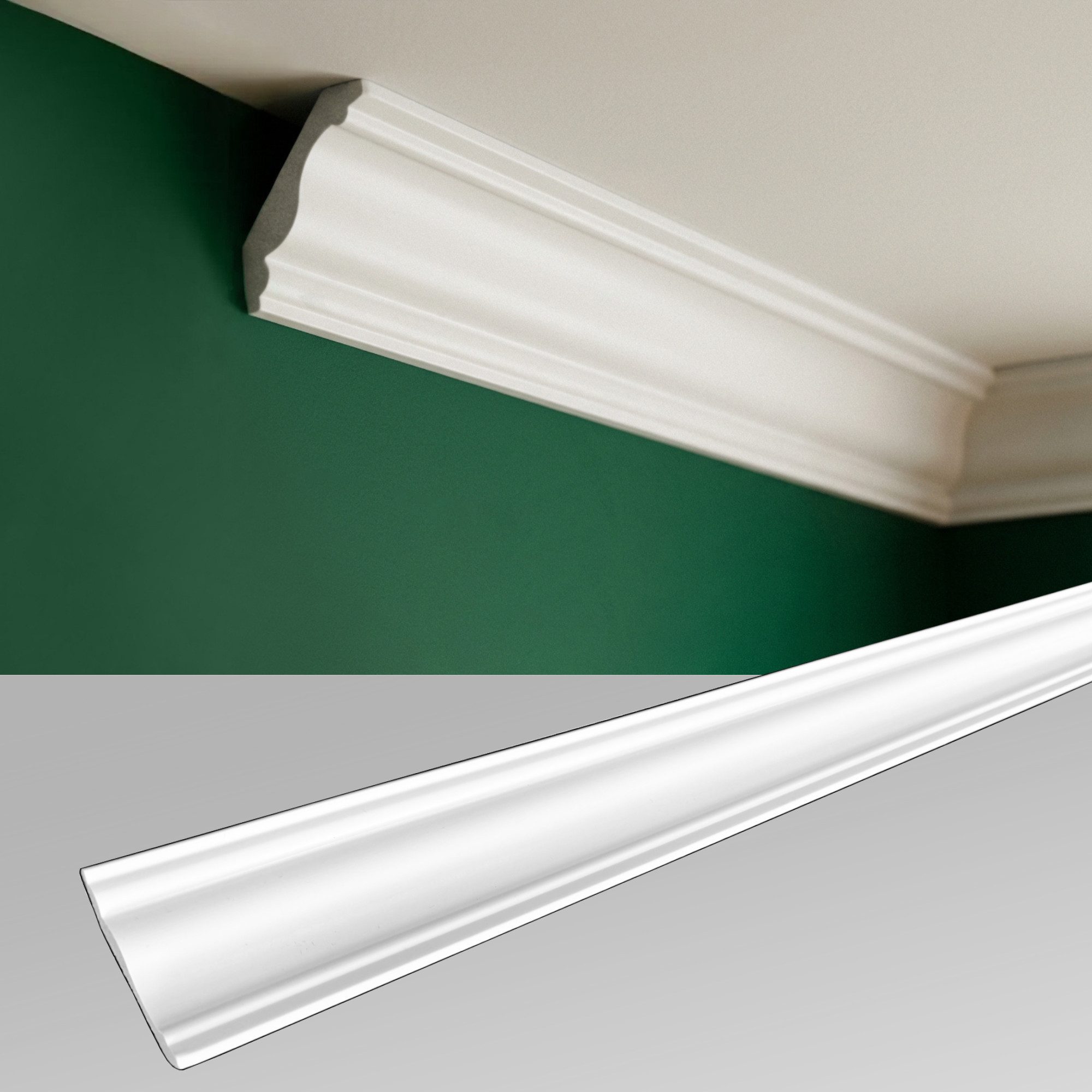 IKHEMalarka Deckenleiste 100 cm – Zierleisten - dekorative Stuckleisten für Wand & Decke, Montagekleber - Pattex DK Flex 1000, 4 Designprofile zur Auswahl, Einzelleiste, leicht, hart & formstabil - überstreichbar