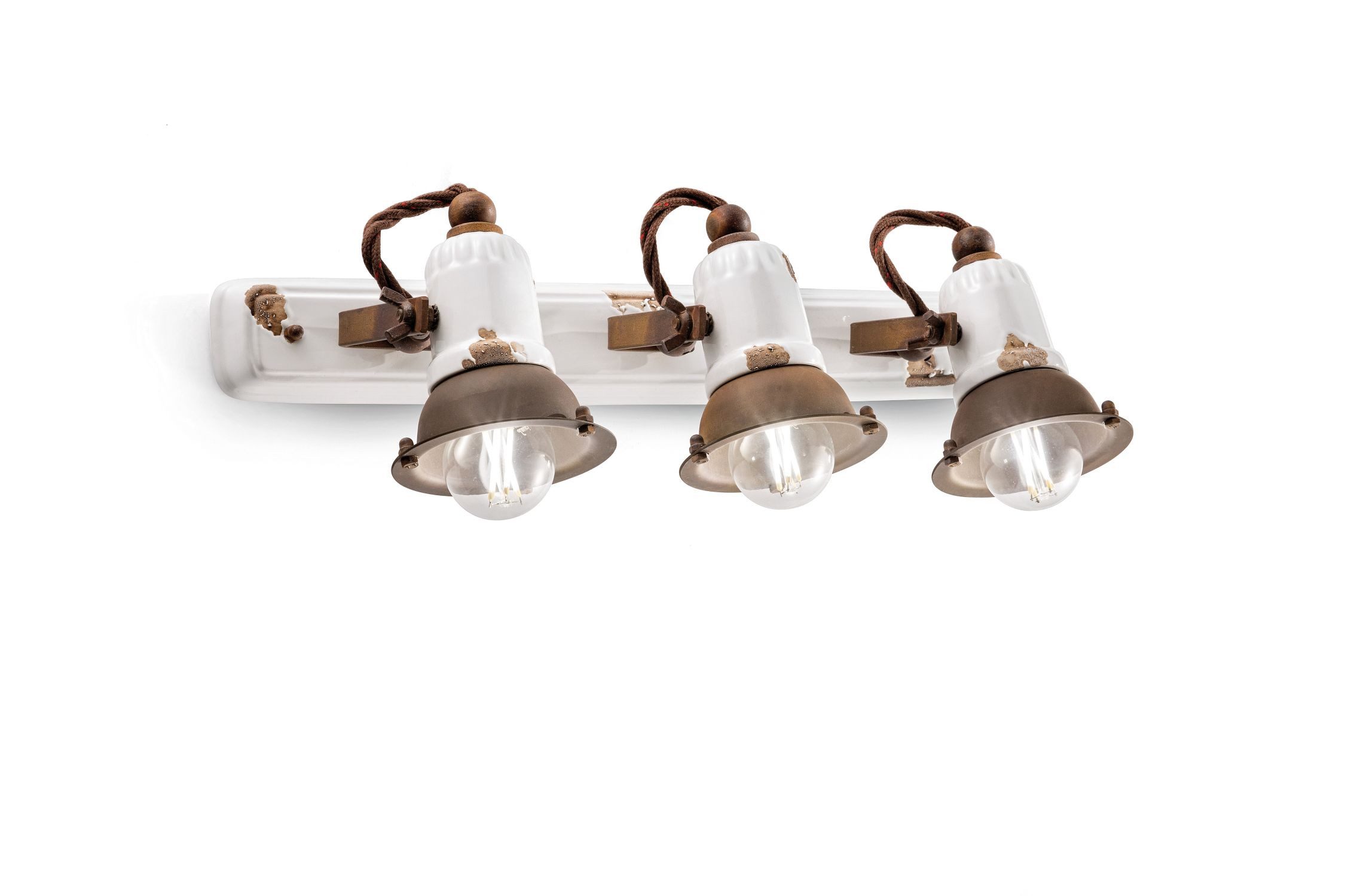 Licht-Erlebnisse Wandstrahler LIVIA, ohne Leuchtmittel, Keramik Metall verstellbar Weiß Shabby Antik Rostbraun E14 3-flammig