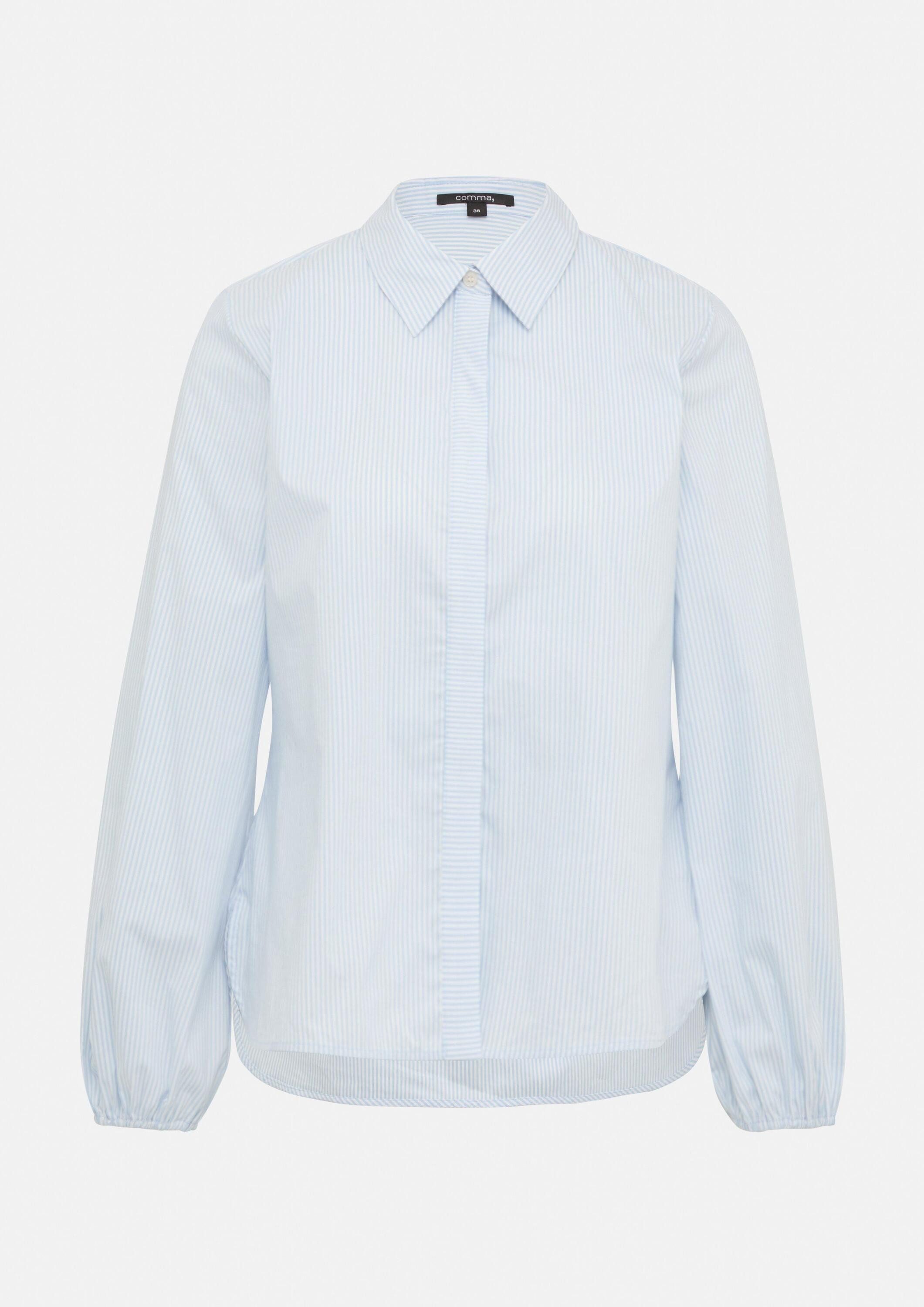 comma Langarmbluse Bluse Gestreifte Hemdbluse mit voluminösem Ärmelsaum