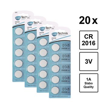 SLABO CR2016 Knopfzellen Batterien Lithium - 3.0V - 20er-Pack – Li-Ion Knopfzellen für Armbanduhr, Taschenlampe, Taschenrechner etc. - 20er-Pack Batterie