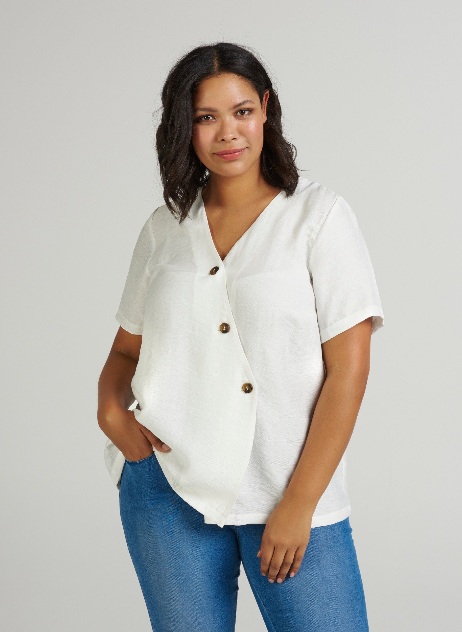 Zizzi Blusentop Damen Große Größen Bluse mit Knöpfen Kurzarm Elegant Sommerbluse online kaufen