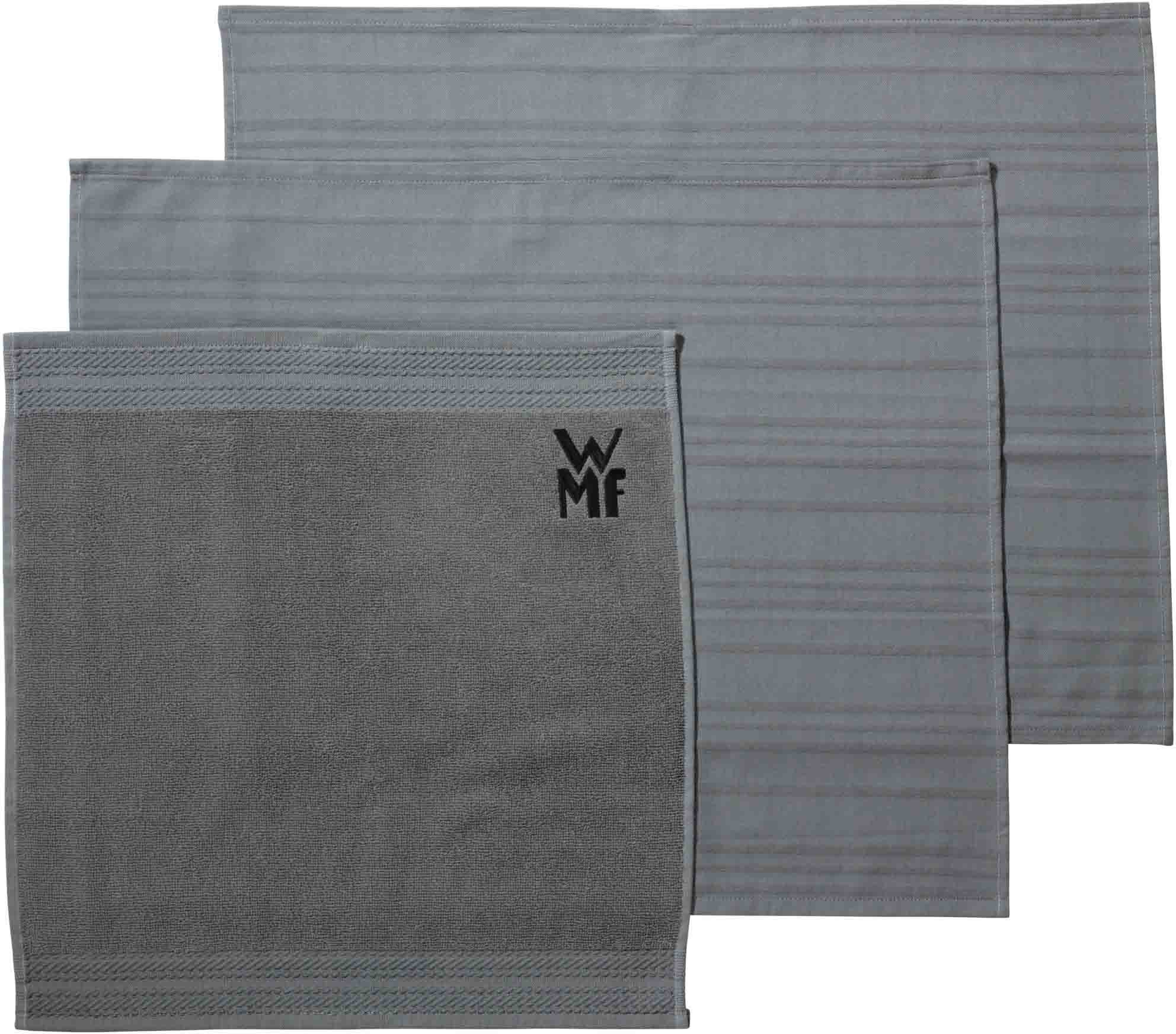 WMF Geschirrtuch, (Set, 3-tlg), 100% Baumwolle, mit aufgesticktem Logo günstig online kaufen