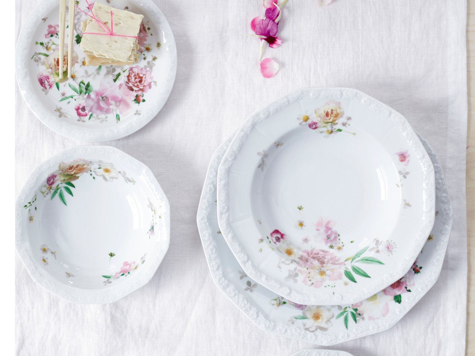 Rosenthal Suppenteller Maria Pink Rose Suppenteller 23 cm, Teller Tief