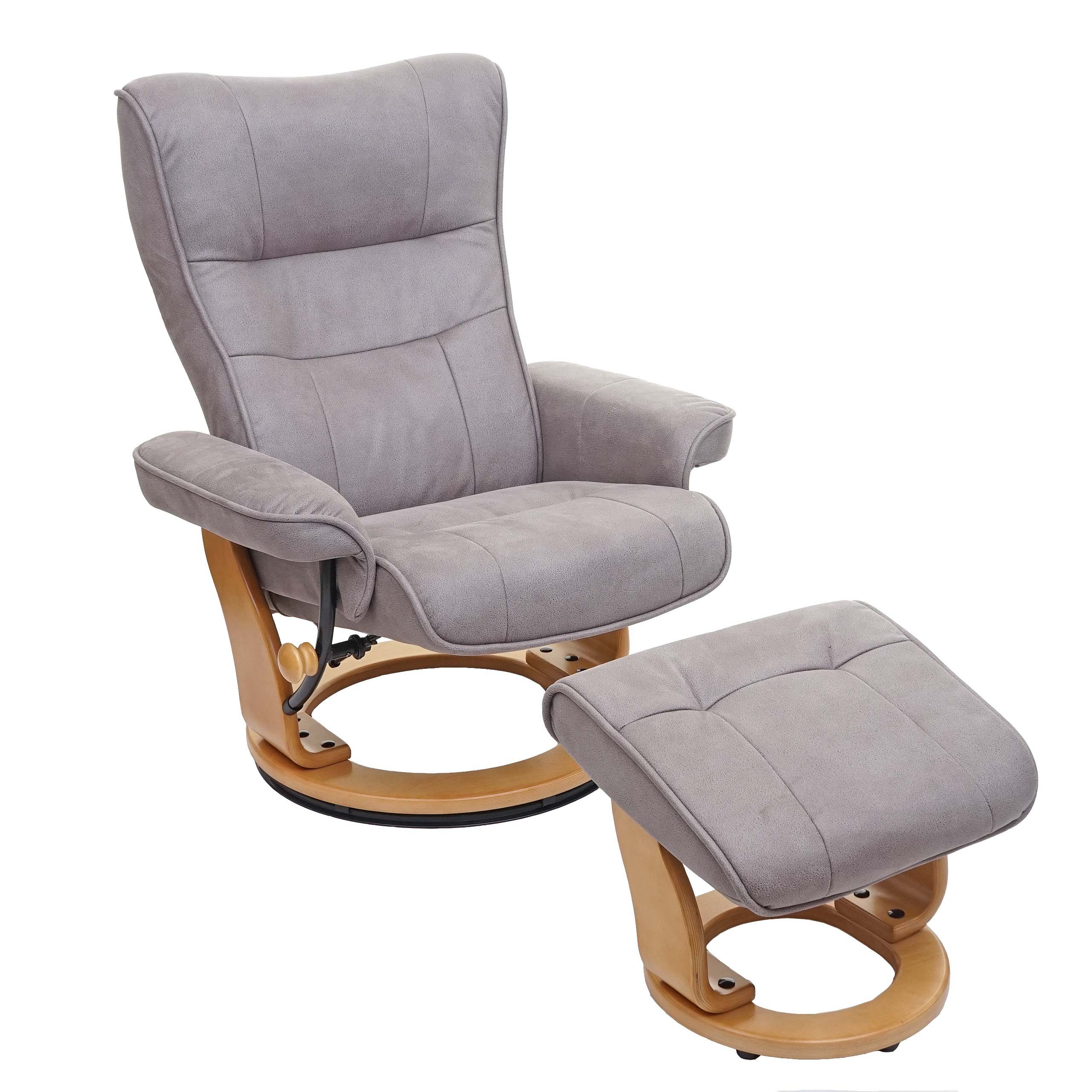 MCA furniture Relaxsessel Edmonton-S, Inkl. gepolstertem Fußhocker, Breite Armlehnen, Extradicke Polsterung hellgrau, naturbraun