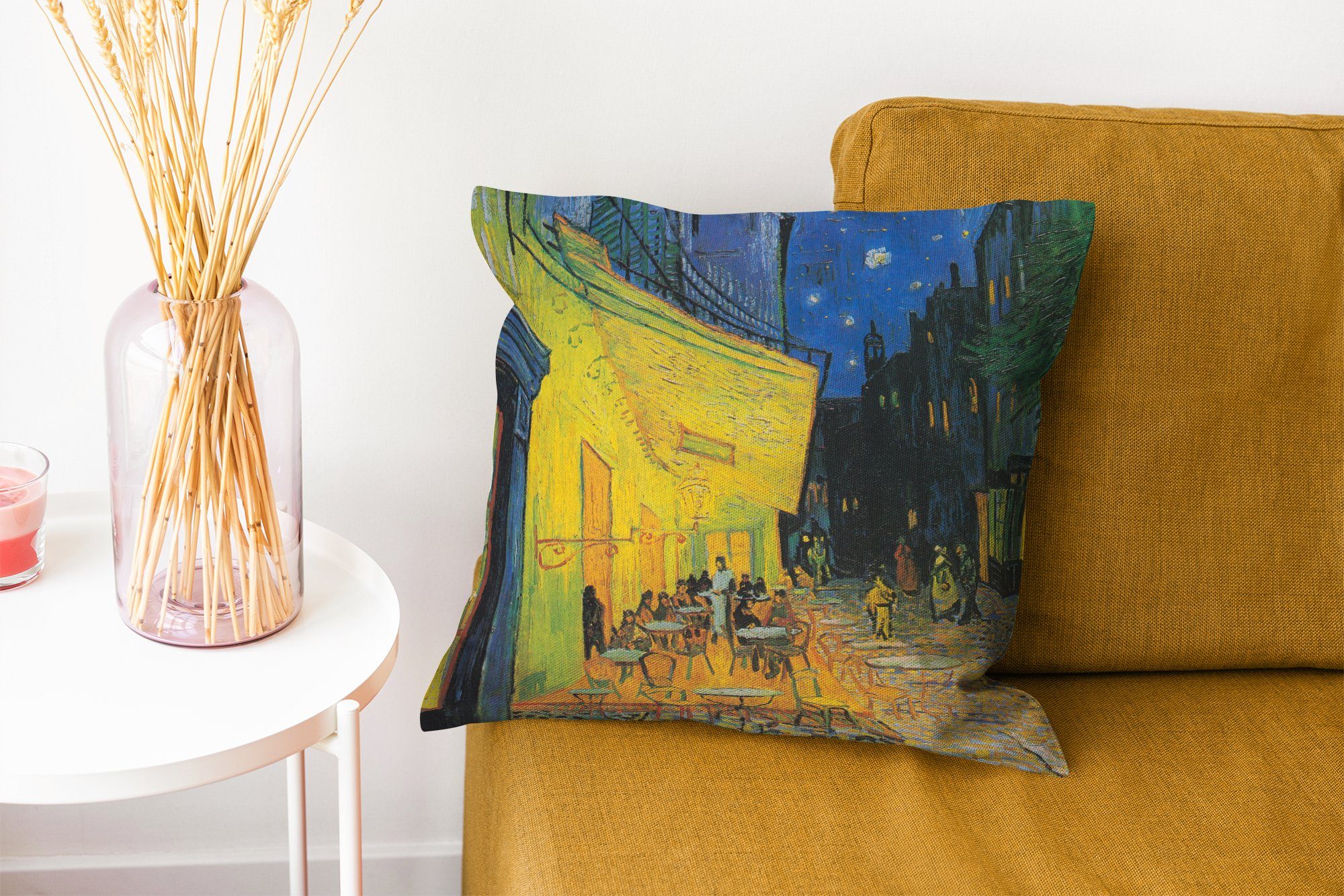 Dekokissen Caféterrasse MuchoWow Sofakissen Nacht Deko, Wohzimmer, mit Vincent Zierkissen Gogh, für bei Schlafzimmer, von van Füllung Gemälde -