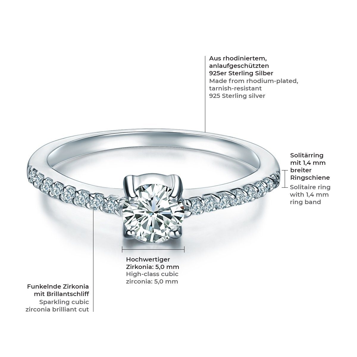 Trilani Silberring Verlobungsring aus 925 Sterling günstig online kaufen
