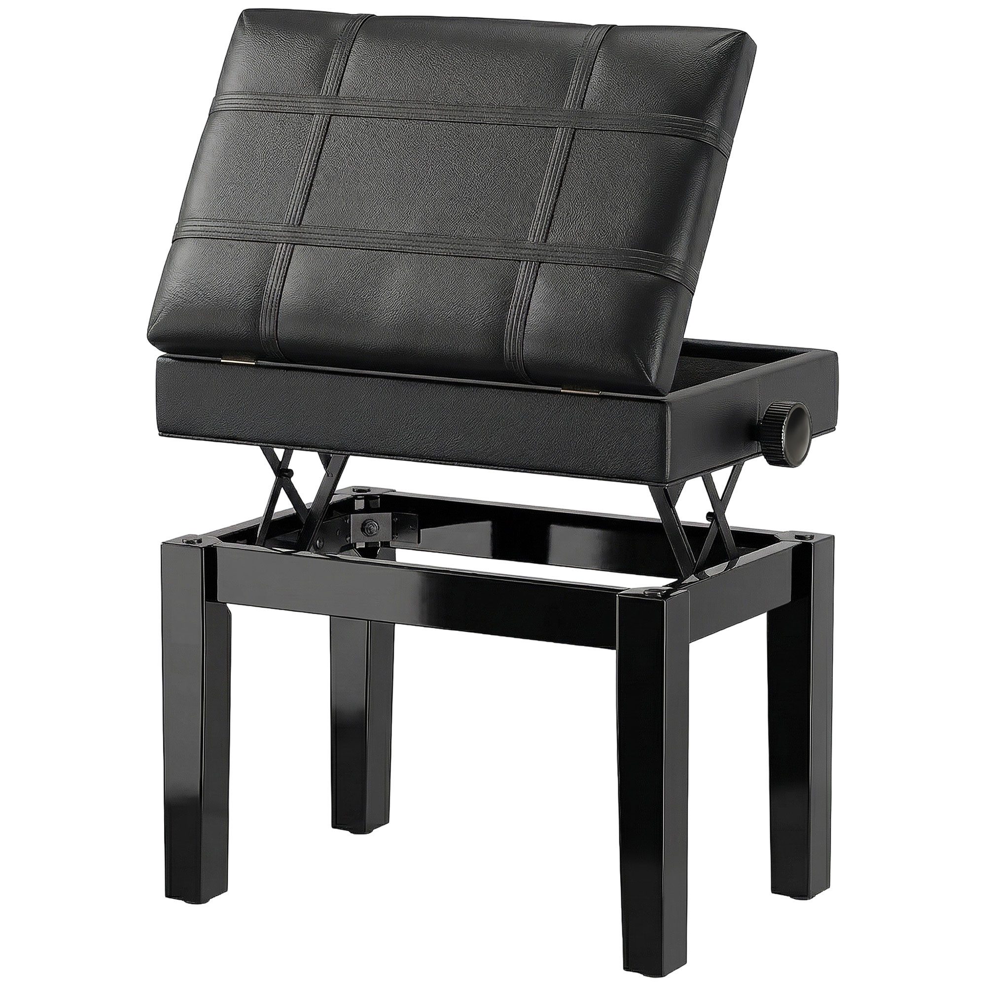 HOMCOM Klavierbank höhenverstellbarer Klavierhocker mit versteckten Stauraum (Pianobank mit Lederkissen, 1-St., Schwarz), 63 x 35 x 46-56 cm