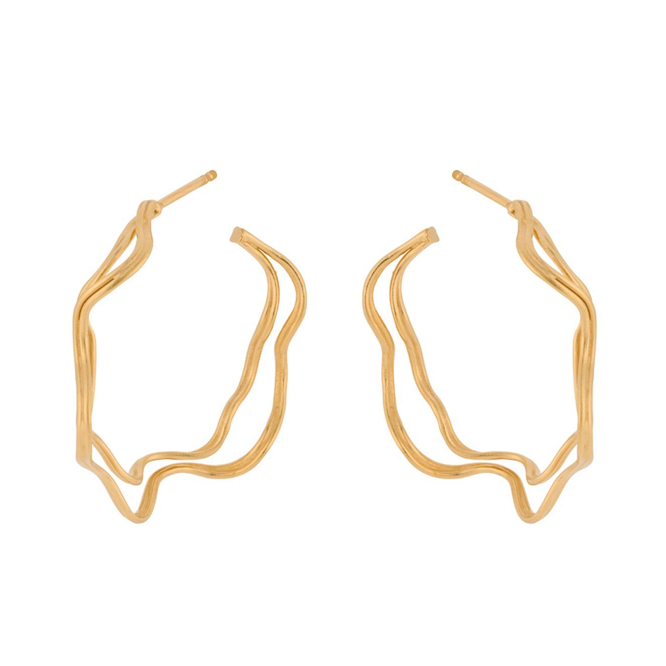 Pernille Corydon Paar Creolen Double Wave Ohrringe Damen 3 cm, Silber 925, 18 Karat vergoldet