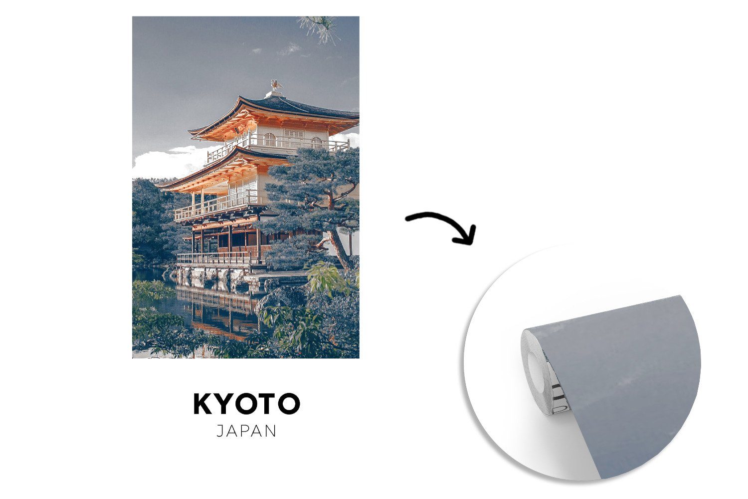 Kyoto Fototapete Japan Fototapete (2 Wohnzimmer St), Matt, Küche, Bäume, bedruckt, - Schlafzimmer - MuchoWow Vliestapete für