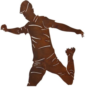 Rostikal Gartenfigur Fußball Dekofigur 40 cm Fußballspieler, Wahlweise in schwarz oder rostig