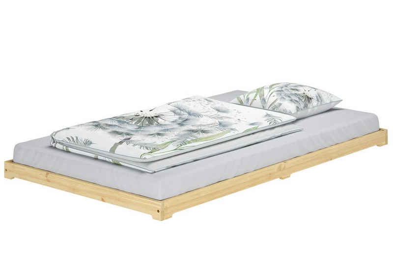 ERST-HOLZ Bett Extra niedriges Futonbett Jugendbett 120x200 Kiefer natur, Kieferfarblos lackiert