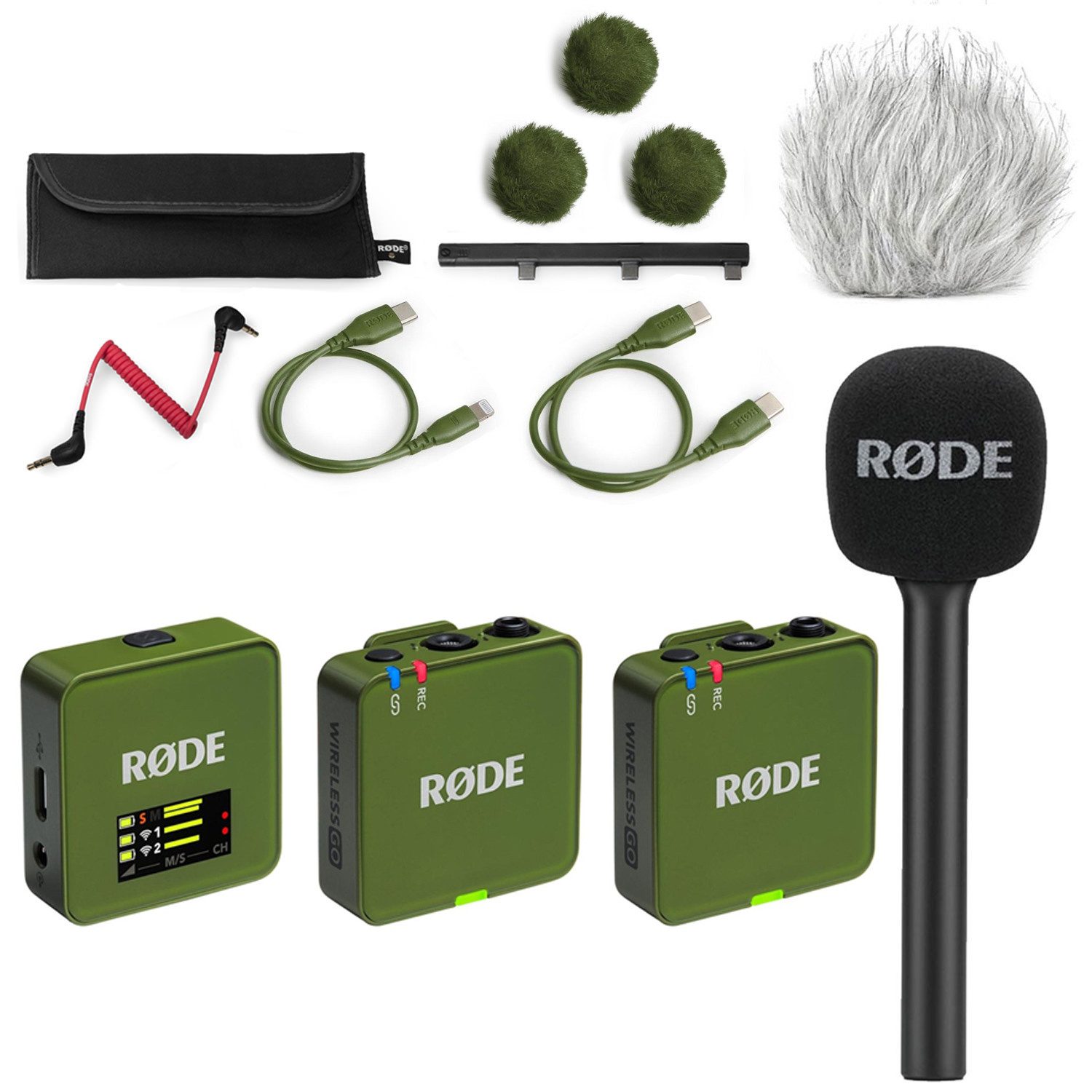 RØDE Rode Mikrofon-Funksystem Wireless GO Gen 3 Moss Khaki Interview Set 1 Digitales Aufnahmegerät (Vorteils-Set mit Handadapter und Windschutz)