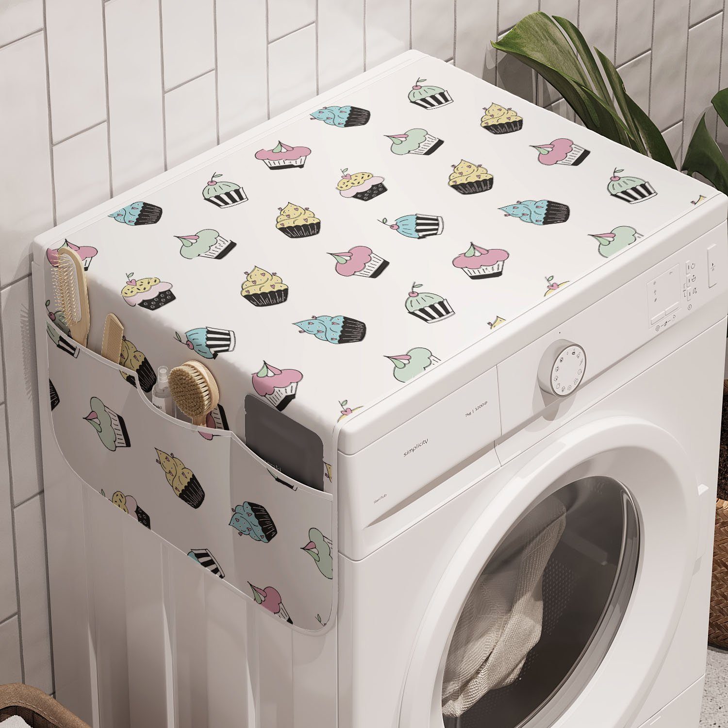 für Anti-Rutsch-Stoffabdeckung Waschmaschine Trockner, Badorganizer Leckere und Abakuhaus Cupcake Kuchen-Pastell-Pop-Art