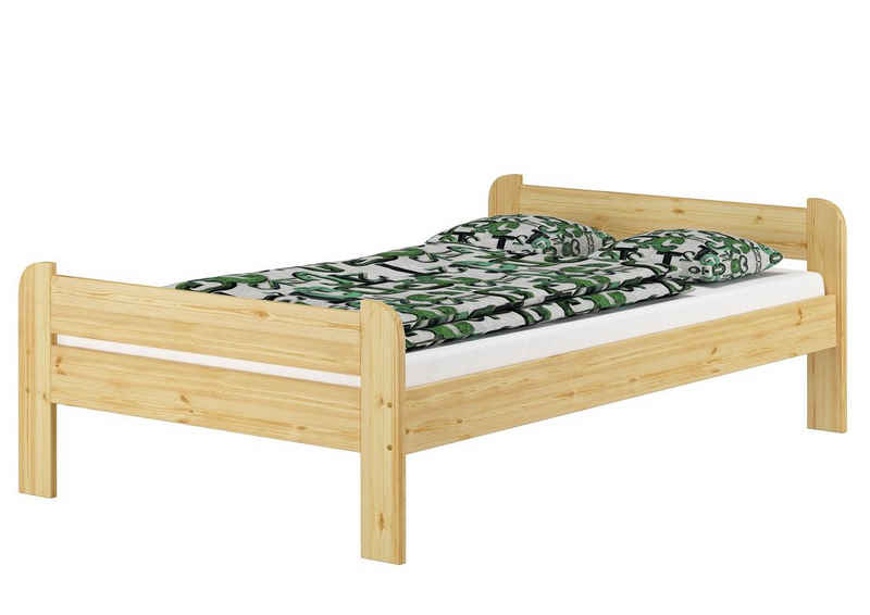 ERST-HOLZ Bett Massivholzbett Einzelbett robustes breites 120x200 Kiefer Echtholz, Kieferfarblos lackiert