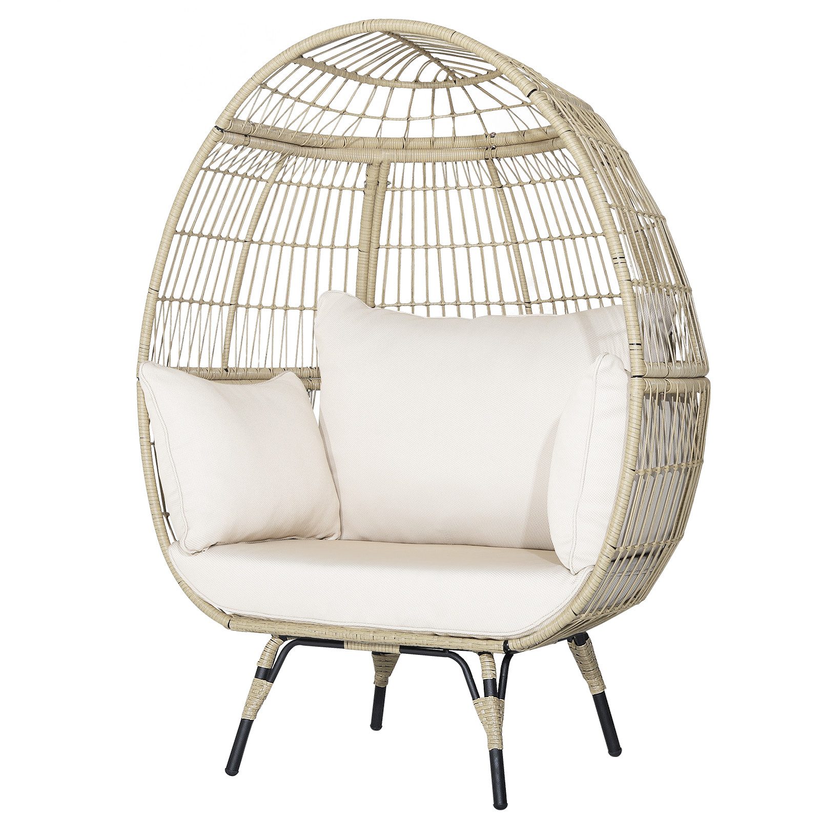 COSTWAY Gartensessel (1-St., mit Kissen), Loungesessel Rattan, bis 205kg,Outdoor