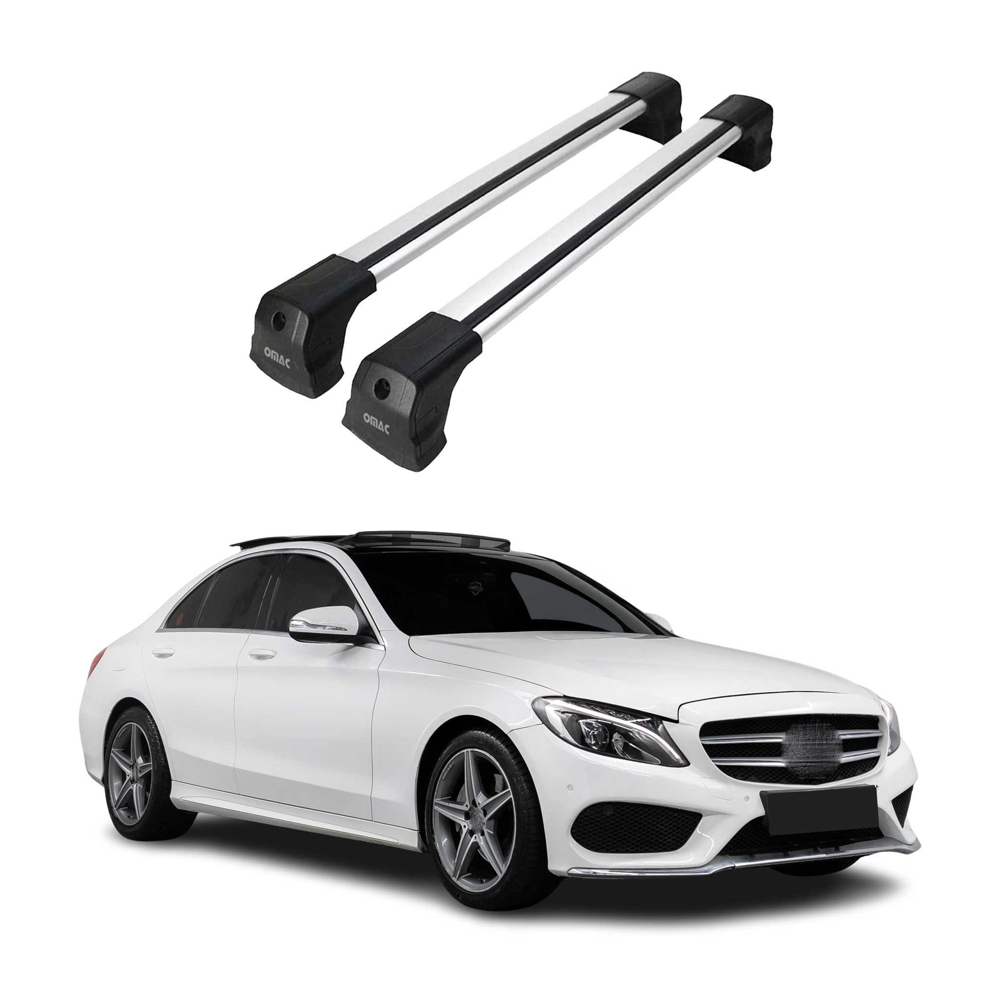 OMAC Dachträger für Mercedes C Klasse W205 2014-2021 Aluminium Slber (2-St), Wasserbeständig,Abnehmbar,Multifunktional,Leichtgewichtig