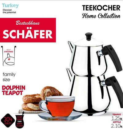 Schäfer Elektronik Teekanne Schäfer Teekanne Edelstahl Caydanlik Teekocher Rostfrei, (Set)