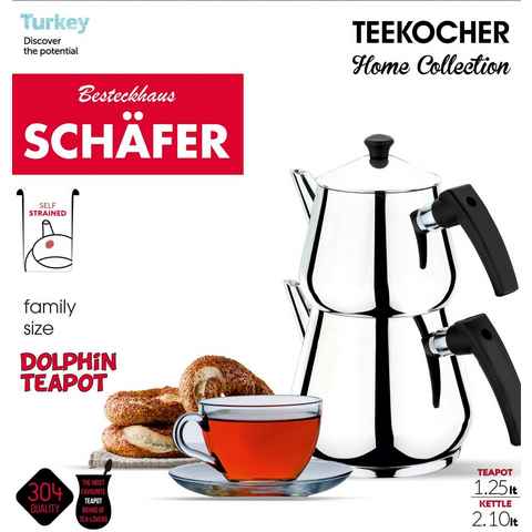 Schäfer Elektronik Teekanne Schäfer Teekanne Edelstahl Caydanlik Teekocher Rostfrei, (Set)