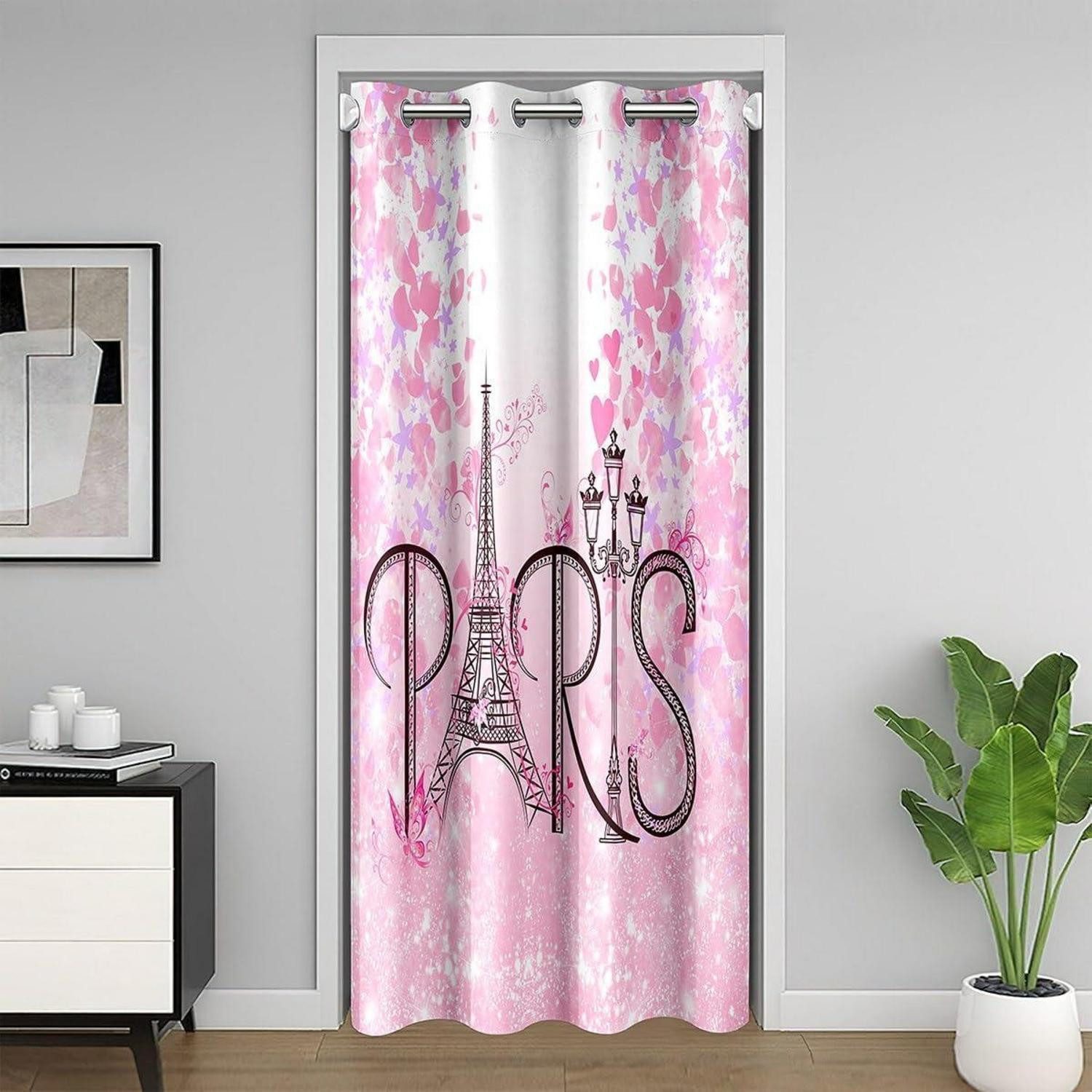 LuxusKollektion Türvorhang Türvorhang Eiffelturm 132x203cm Rosa Schmetterling (1 St)