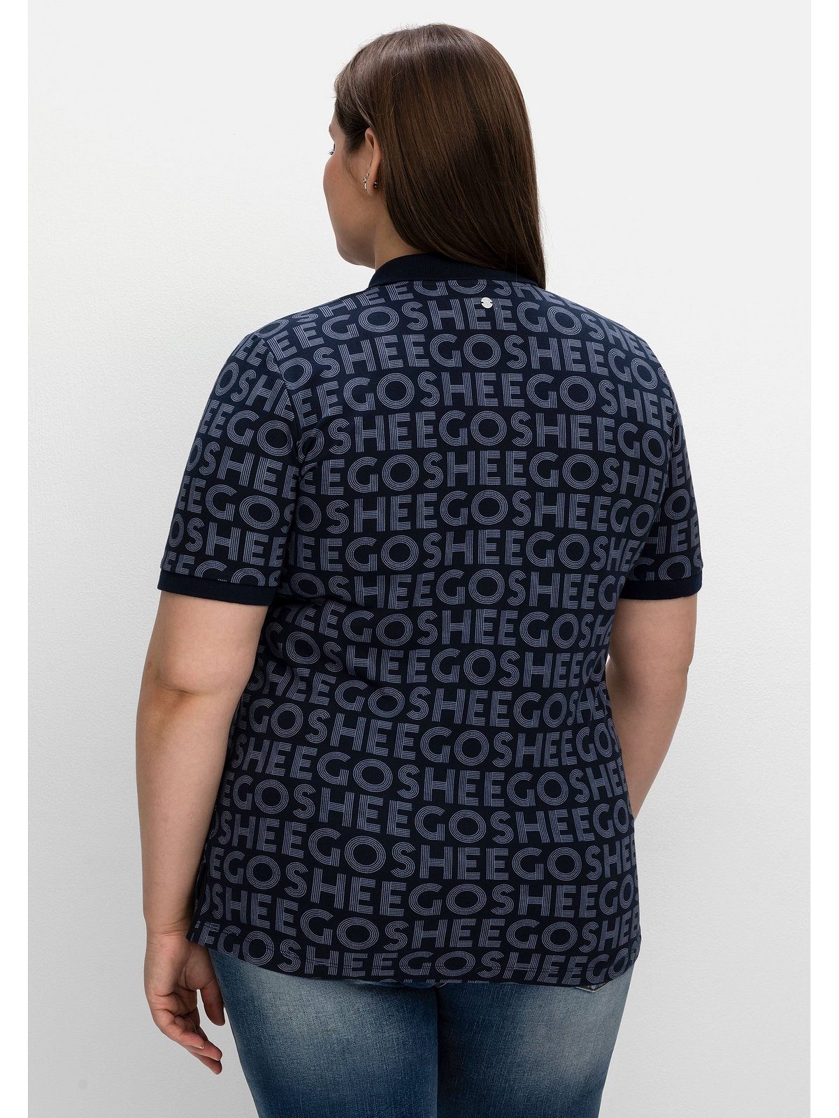 Waffelpiqué T-Shirt mit Alloverdruck, Größen aus Große Sheego