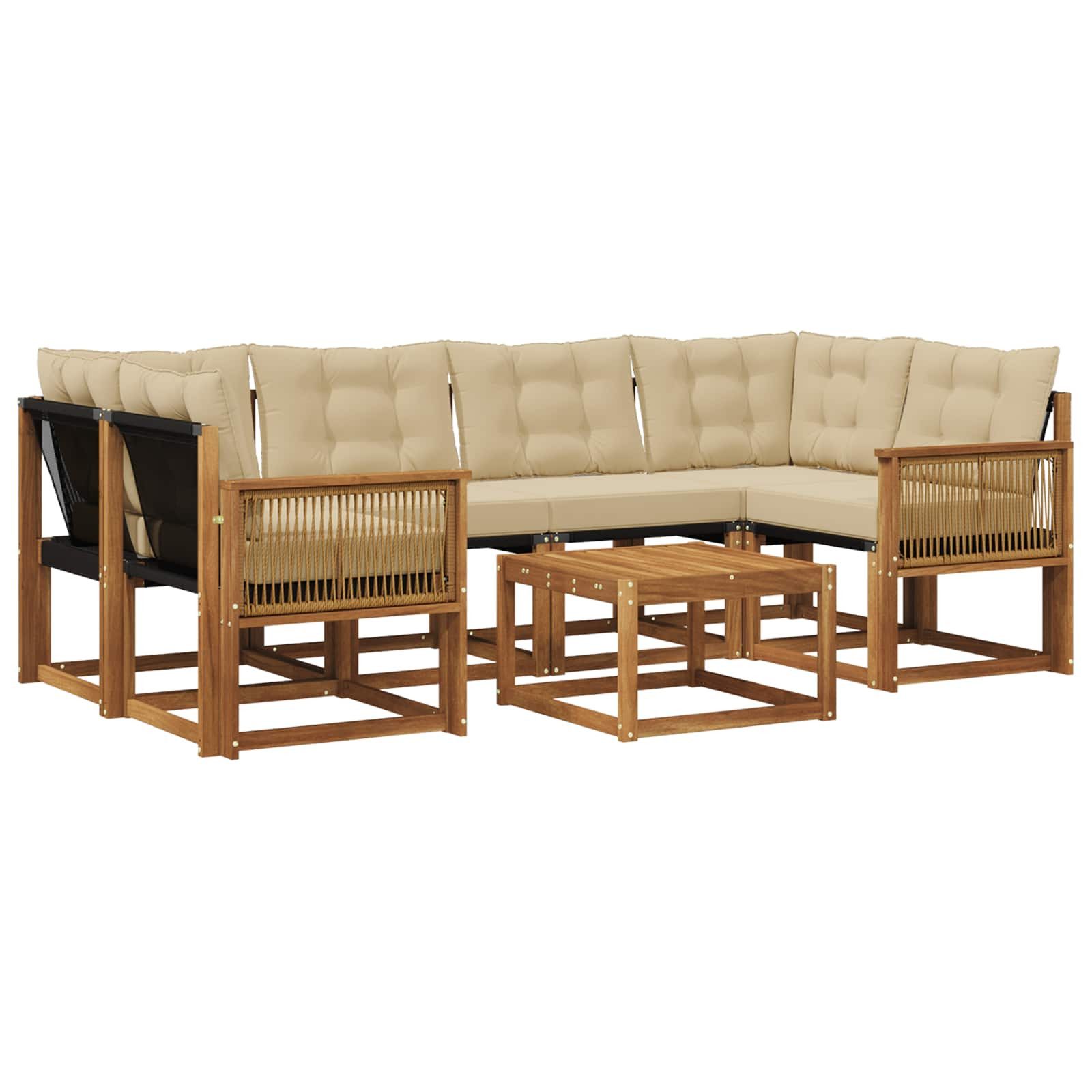 vidaXL Gartenlounge-Set Outdoor-Sofagarnitur 7 Stk. Natur und Beige, (7-tlg)
