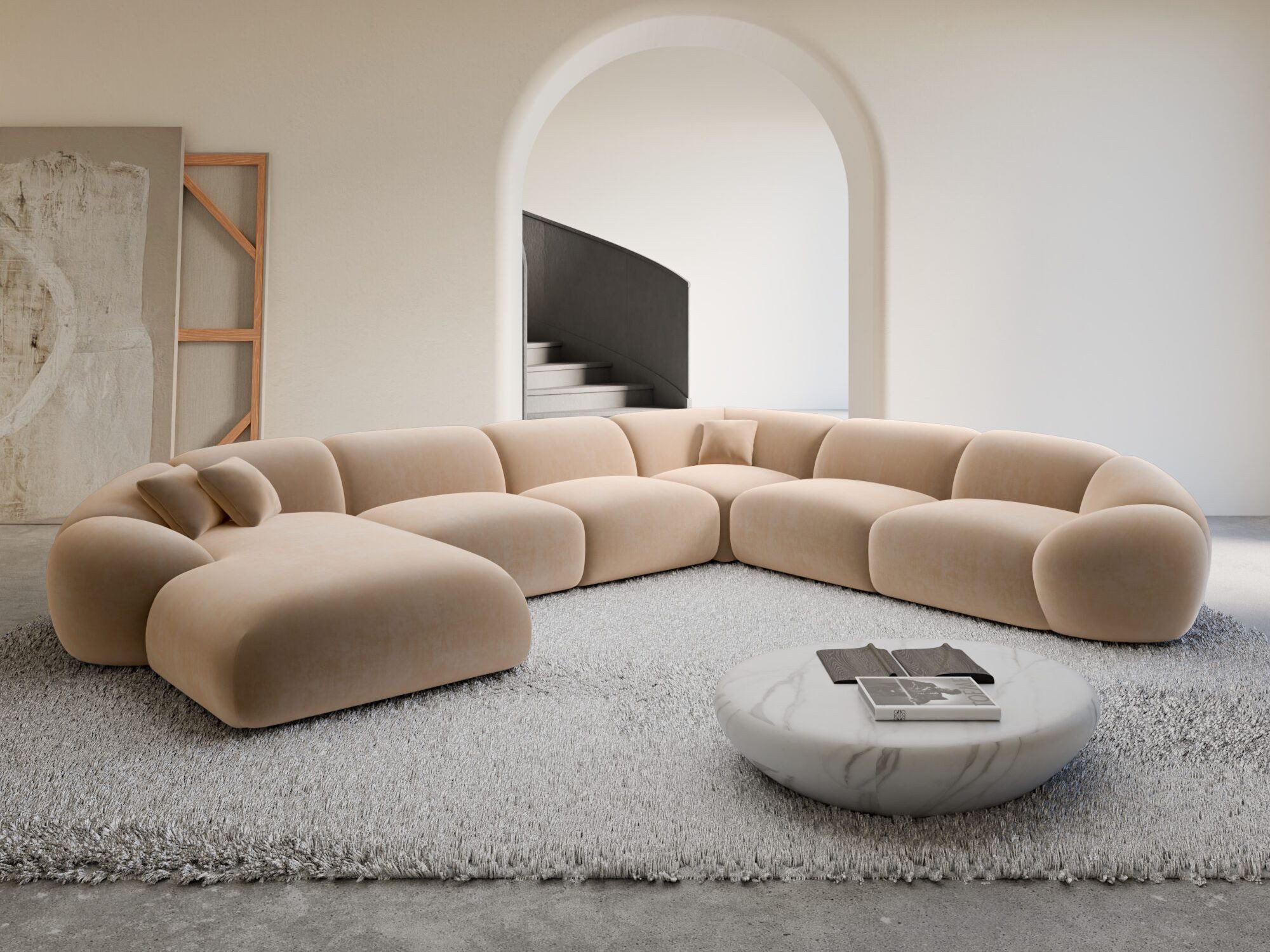 Sofa Dreams Wohnlandschaft XXL Wohnlandschaft Solverde U-Form aus Stoff, Wohnlandschaft, U-Form, Moderne Wohnlandschaft in U-Form, 2 Zierkissen inklusive
